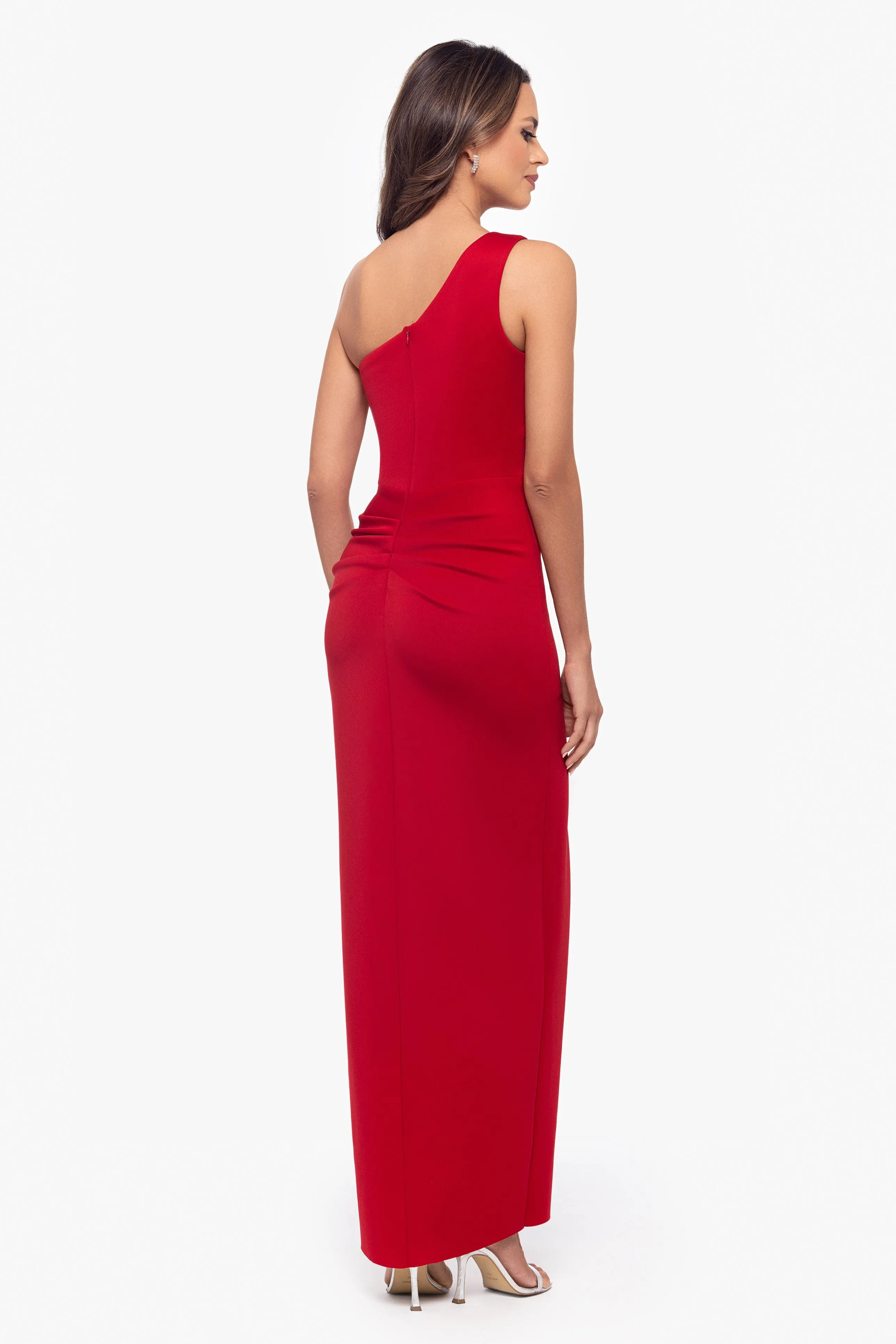 Petite "Tana" Long Scuba One Shoulder Ruffle Floor Length Dress sold by Xscape product image thumbnail 3