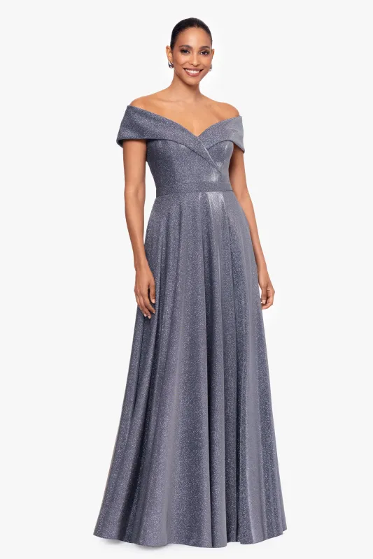 "Willow" Off the Shoulder Glitter Knit Gown made by Xscape