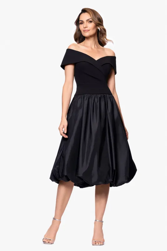 "Lindsey" Scuba Crepe and Taffeta Off the Shoulder Midi Dress sold by Xscape