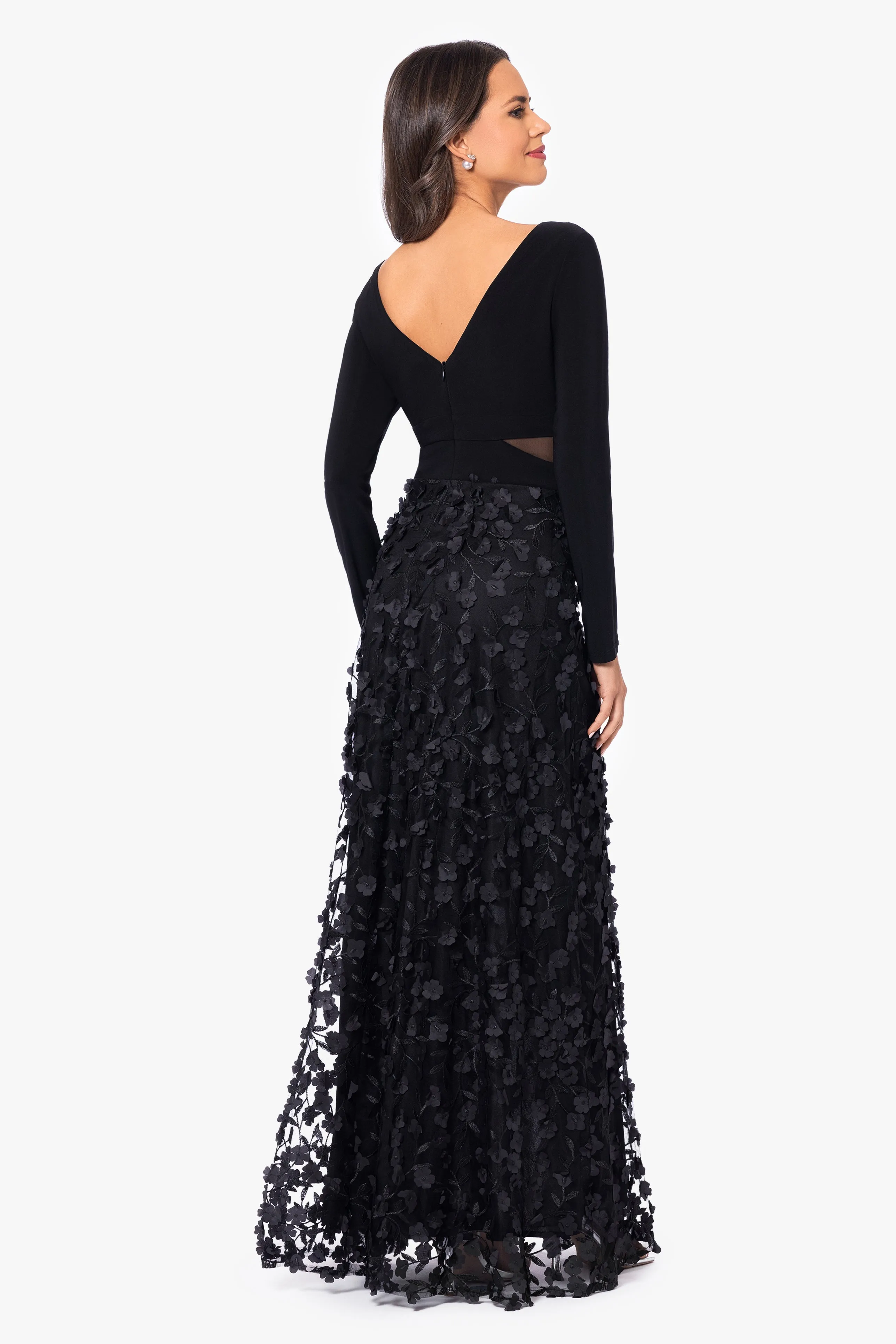 "Aurora" V - Neck Long Sleeve Raised Flower Slit Dress sold by Xscape product image thumbnail 2