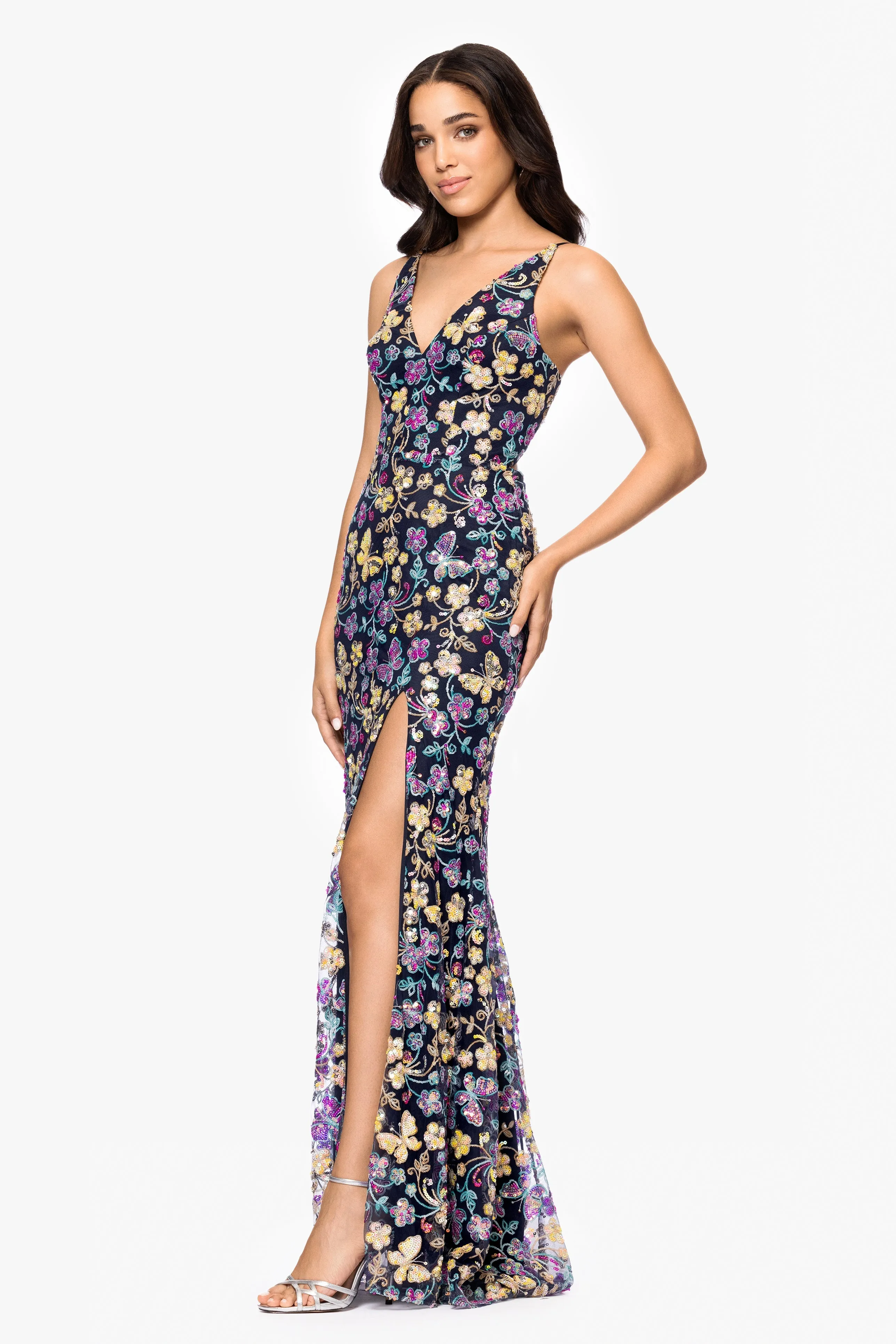 Blondie Nites "Carmen" Sequin Pattern V-Neck Floor Length Dress sold by Xscape product image thumbnail 4