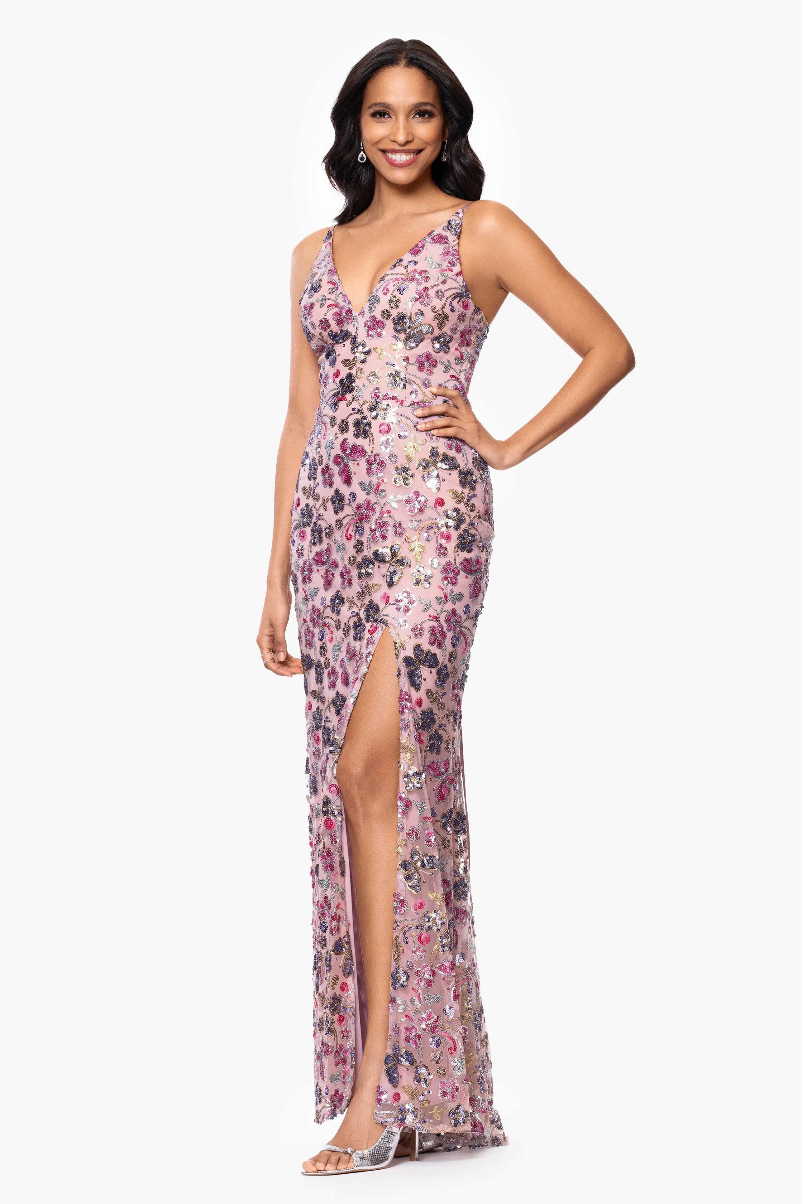 Blondie Nites "Carmen" Sequin Pattern V-Neck Floor Length Dress sold by Xscape product image thumbnail 4