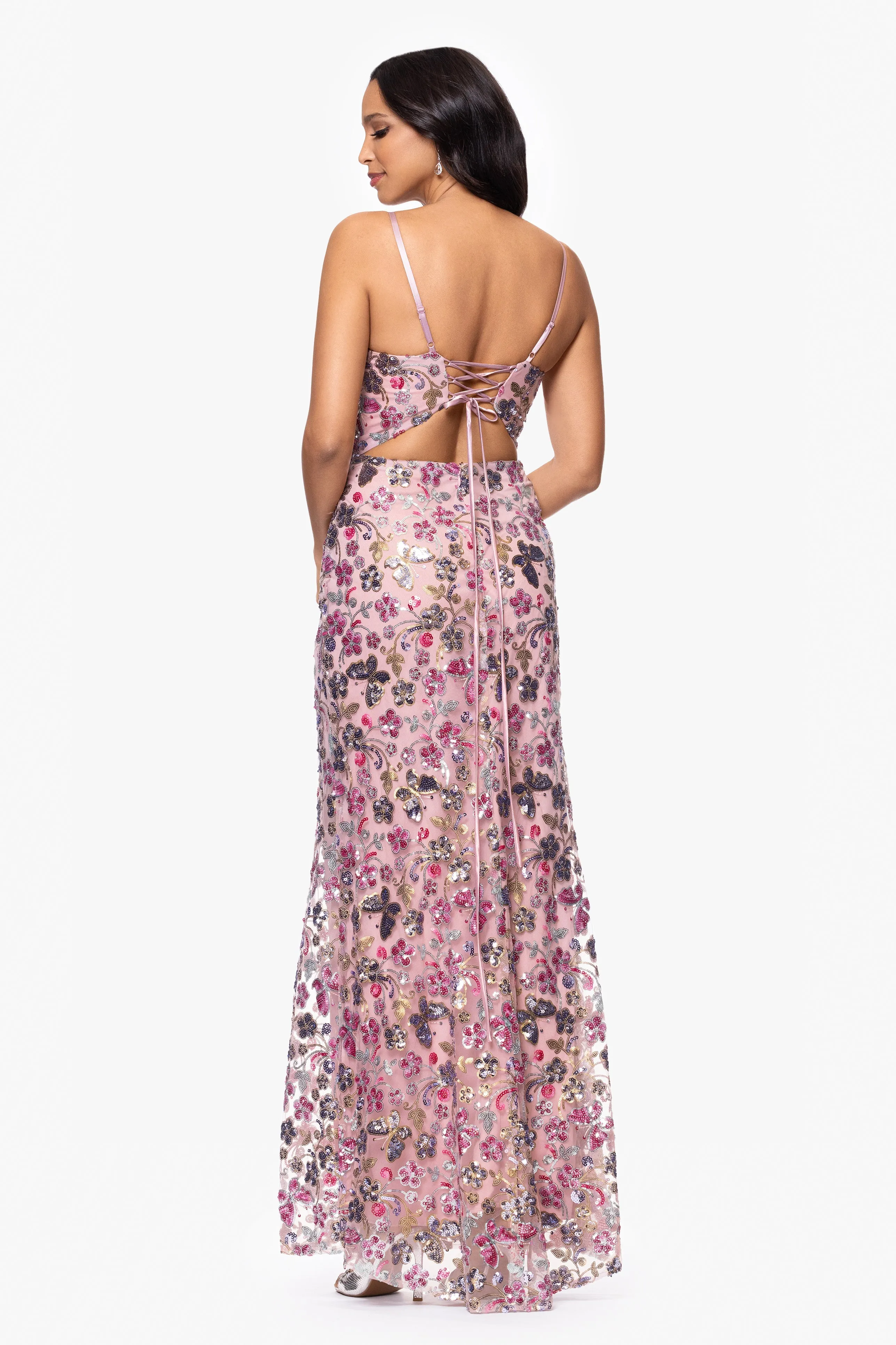 Blondie Nites "Carmen" Sequin Pattern V-Neck Floor Length Dress sold by Xscape product image thumbnail 3