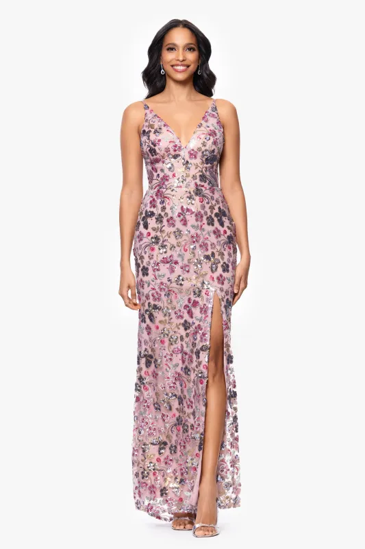 Blondie Nites "Carmen" Sequin Pattern V-Neck Floor Length Dress sold by Xscape