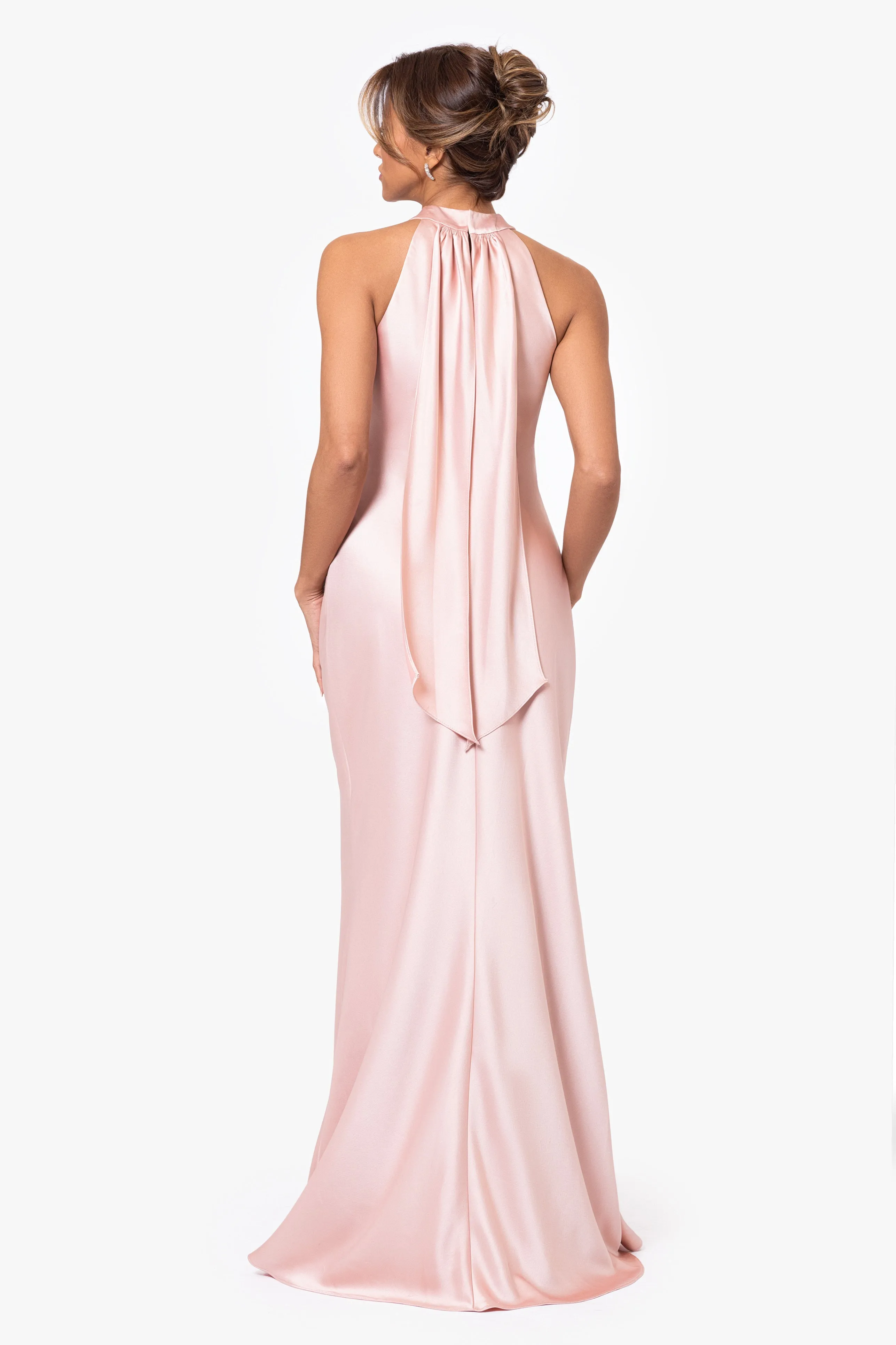 "Francesca" Satin Halter Tie Neck Floor Length Dress sold by Xscape product image thumbnail 3