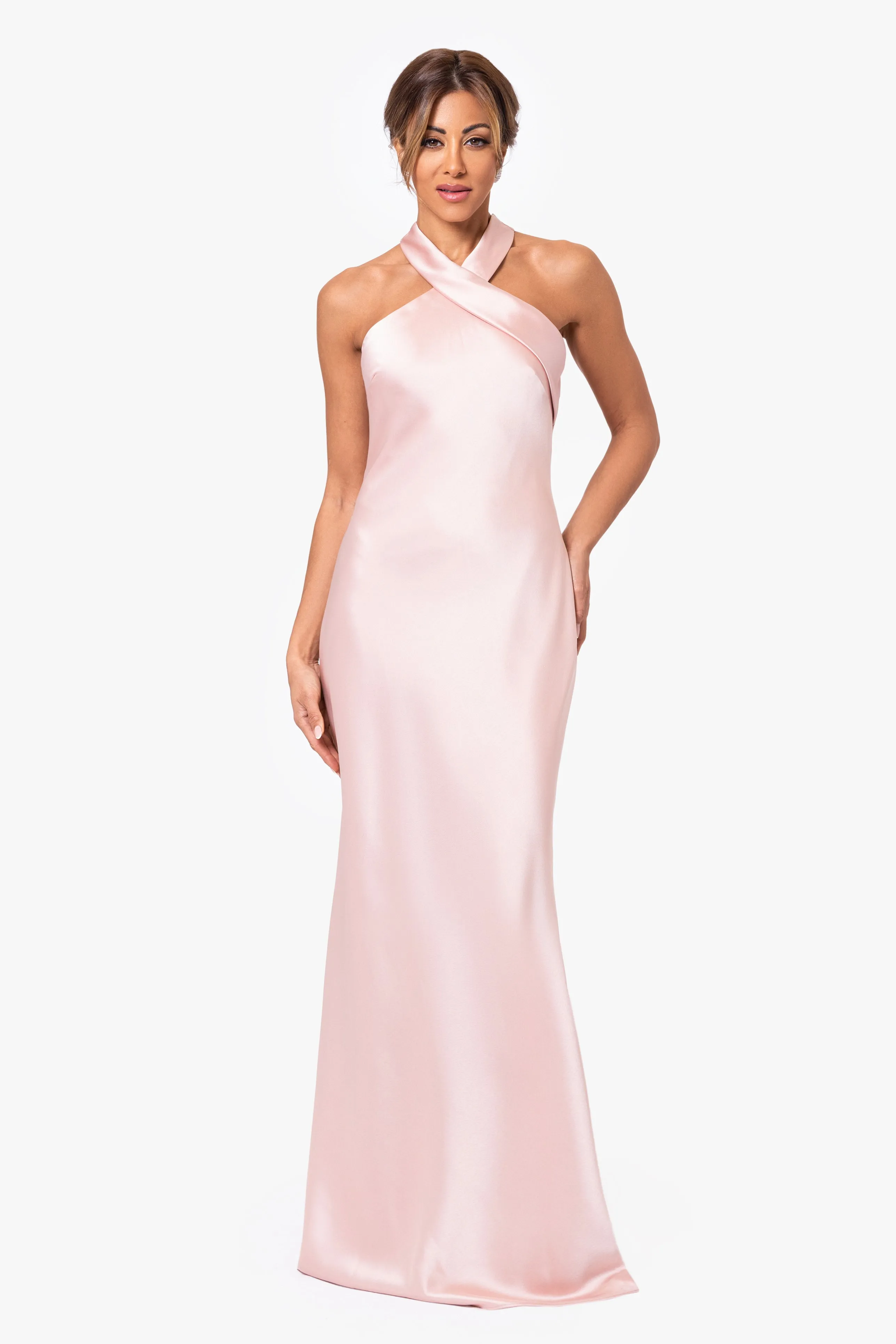 "Francesca" Satin Halter Tie Neck Floor Length Dress sold by Xscape