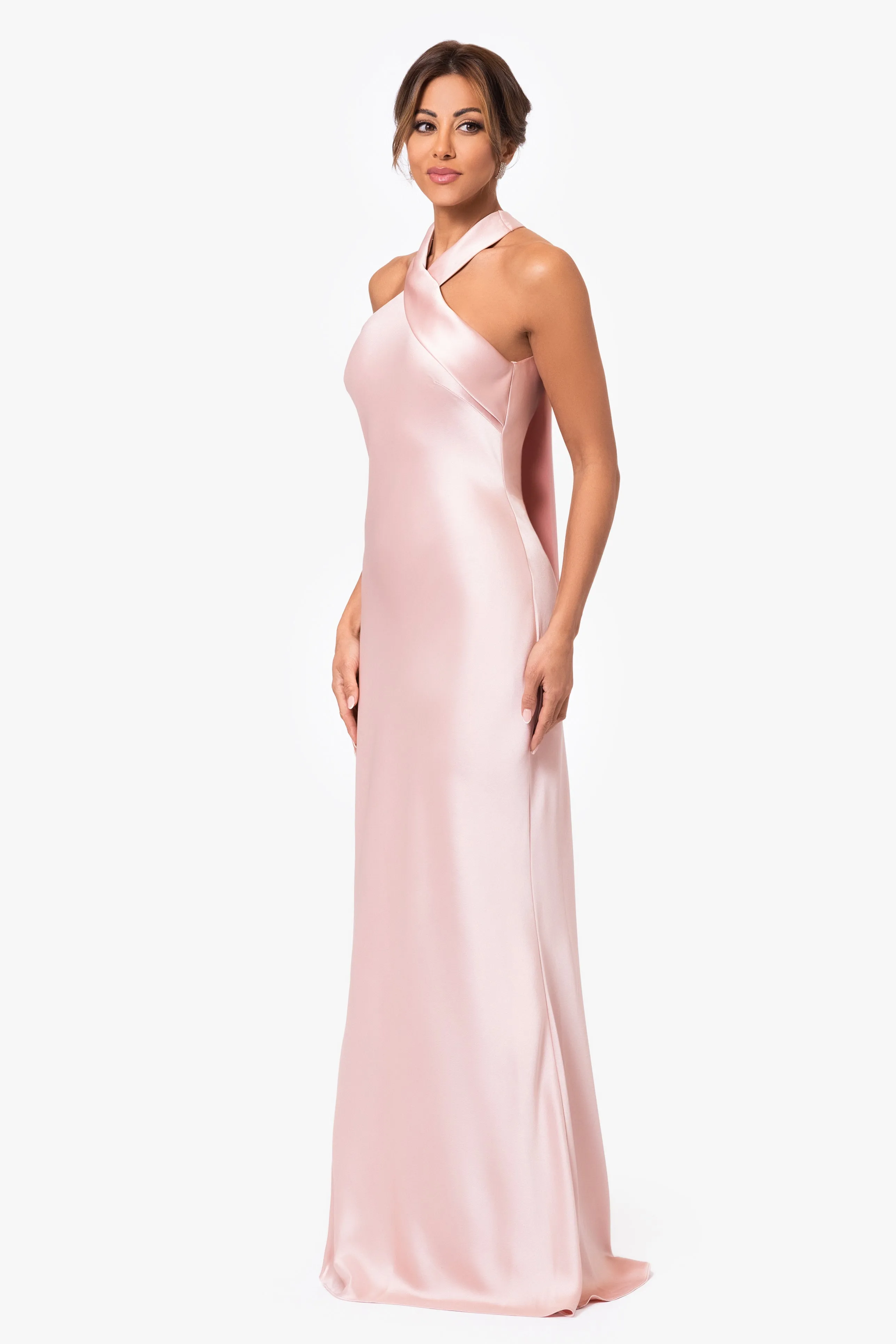 "Francesca" Satin Halter Tie Neck Floor Length Dress sold by Xscape product image thumbnail 4