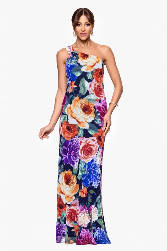 "Rhea" Floral Print Chiffon One Shoulder Floor Length Dress sold by Xscape
