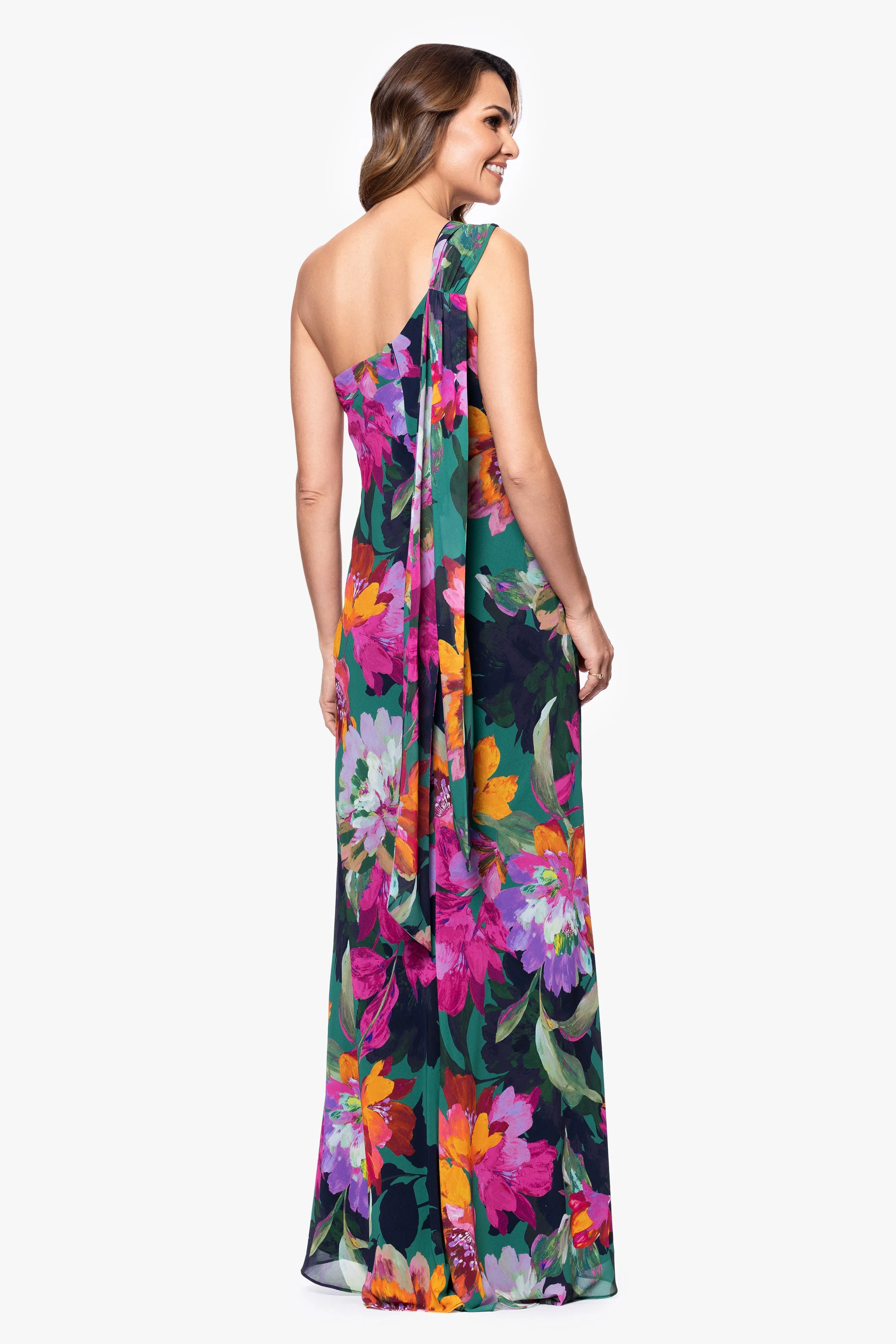 "Michelle" Print Chiffon One Shoulder Floor Length Dress sold by Xscape product image thumbnail 3