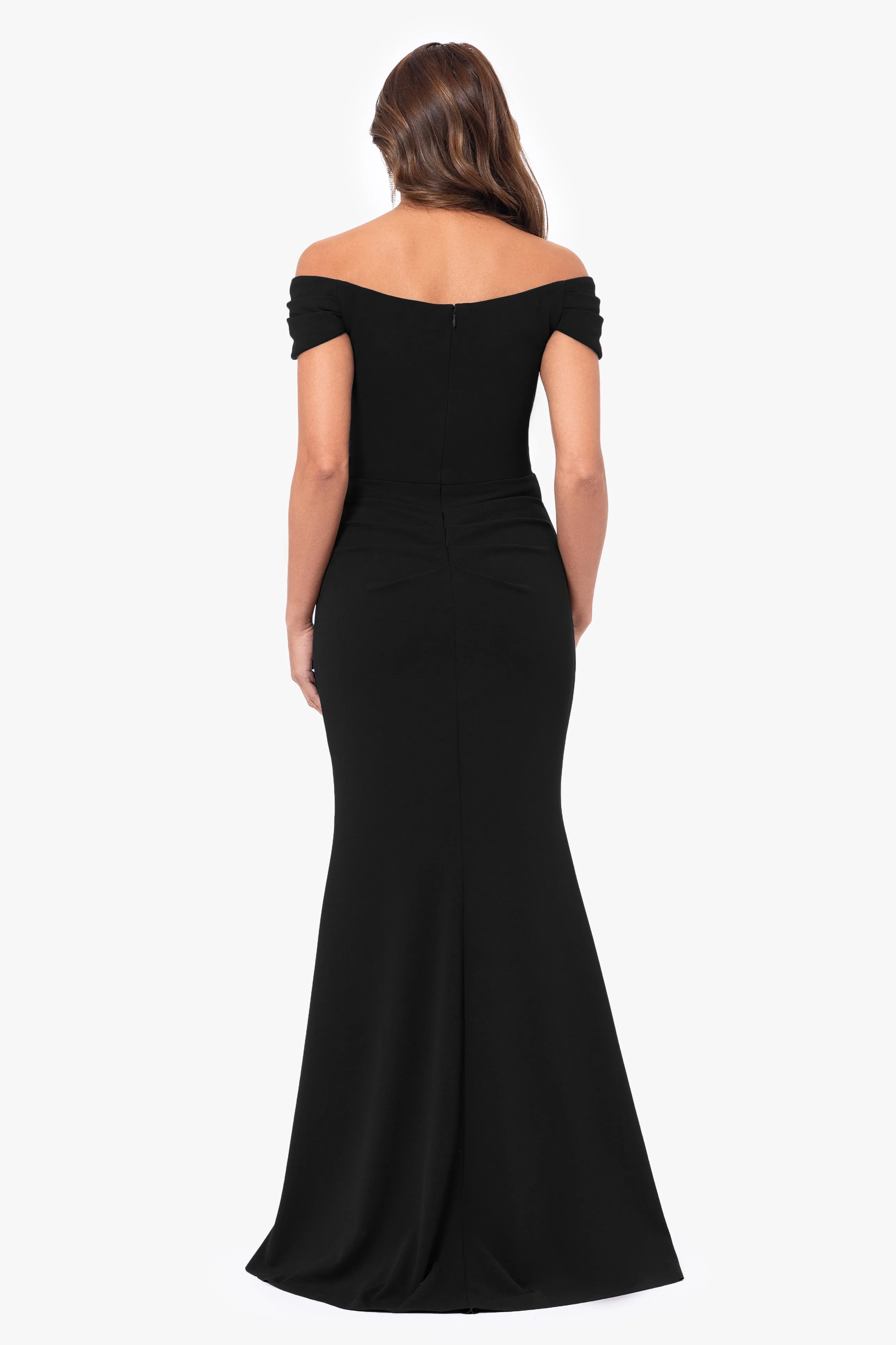 "Dani" Long Scuba Crepe Off the Shoulder Rouched Dress sold by Xscape product image thumbnail 3
