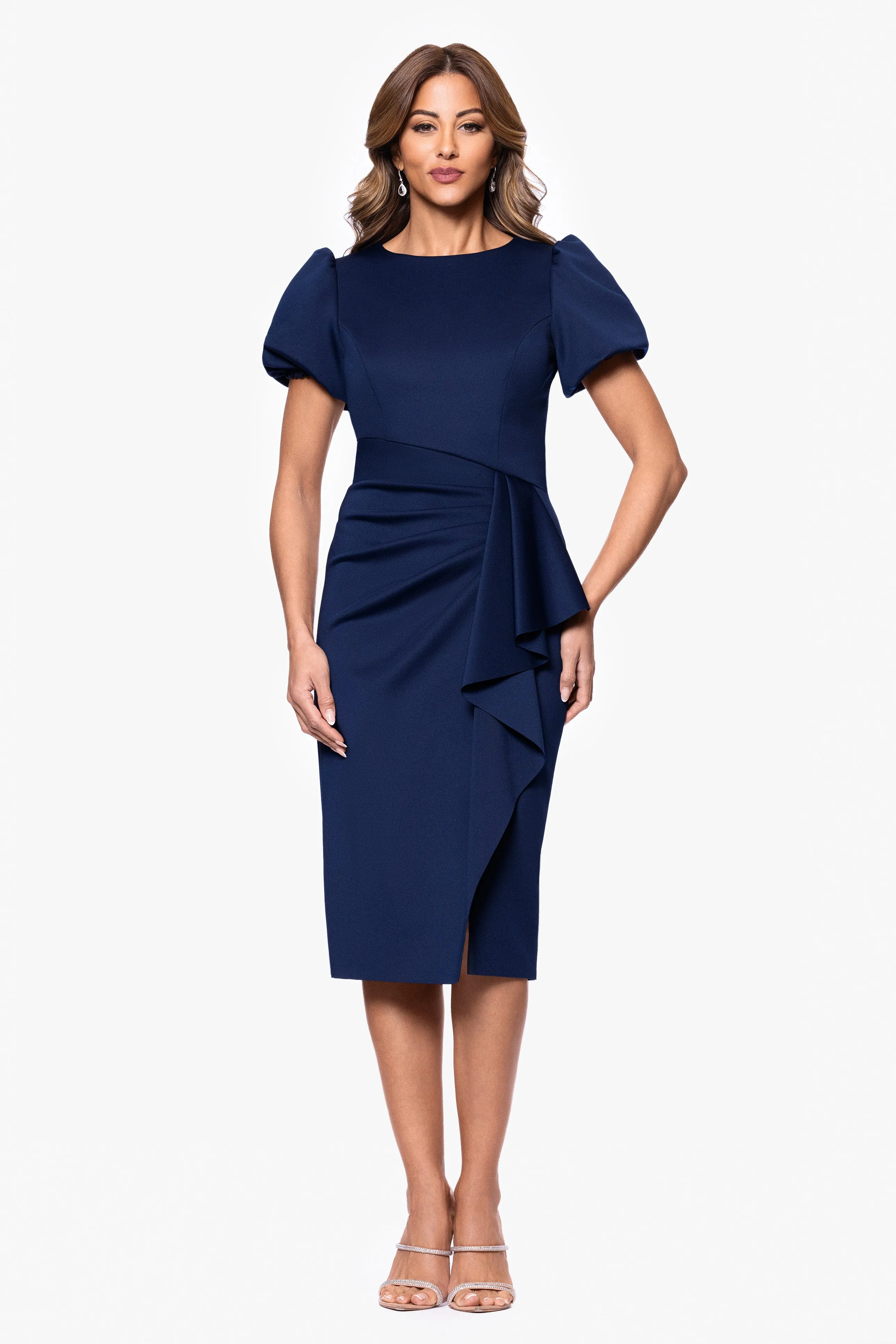"Marleen" Techno Scuba Bubble Sleeve Knee Length Dress sold by Xscape product image thumbnail 4