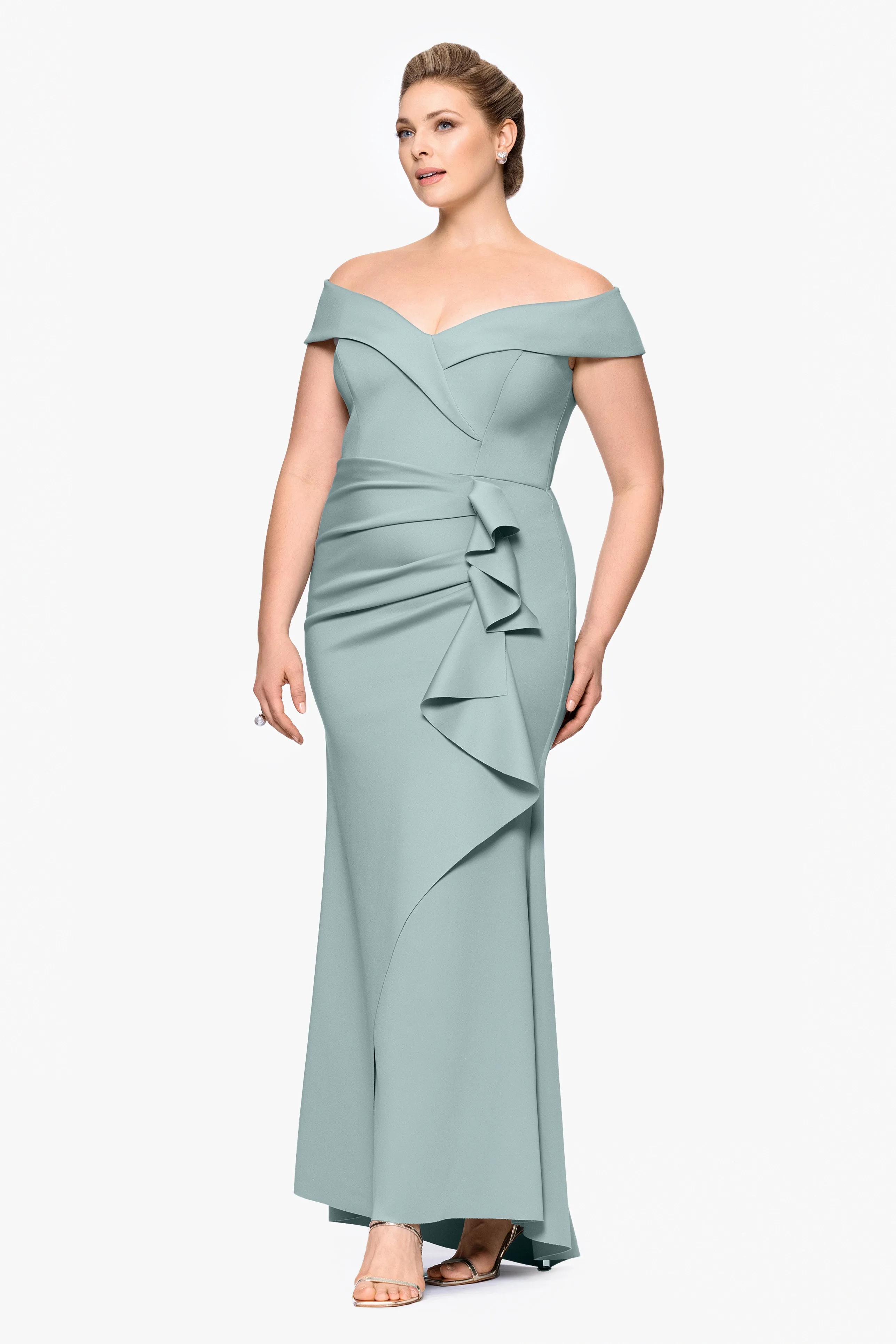 Plus "Patti" Long Off the Shoulder Techno Scuba Dress sold by Xscape product image thumbnail 4