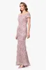 "Beatrice" Soutache Lace Off the Shoulder Floor Length Dress sold by Xscape