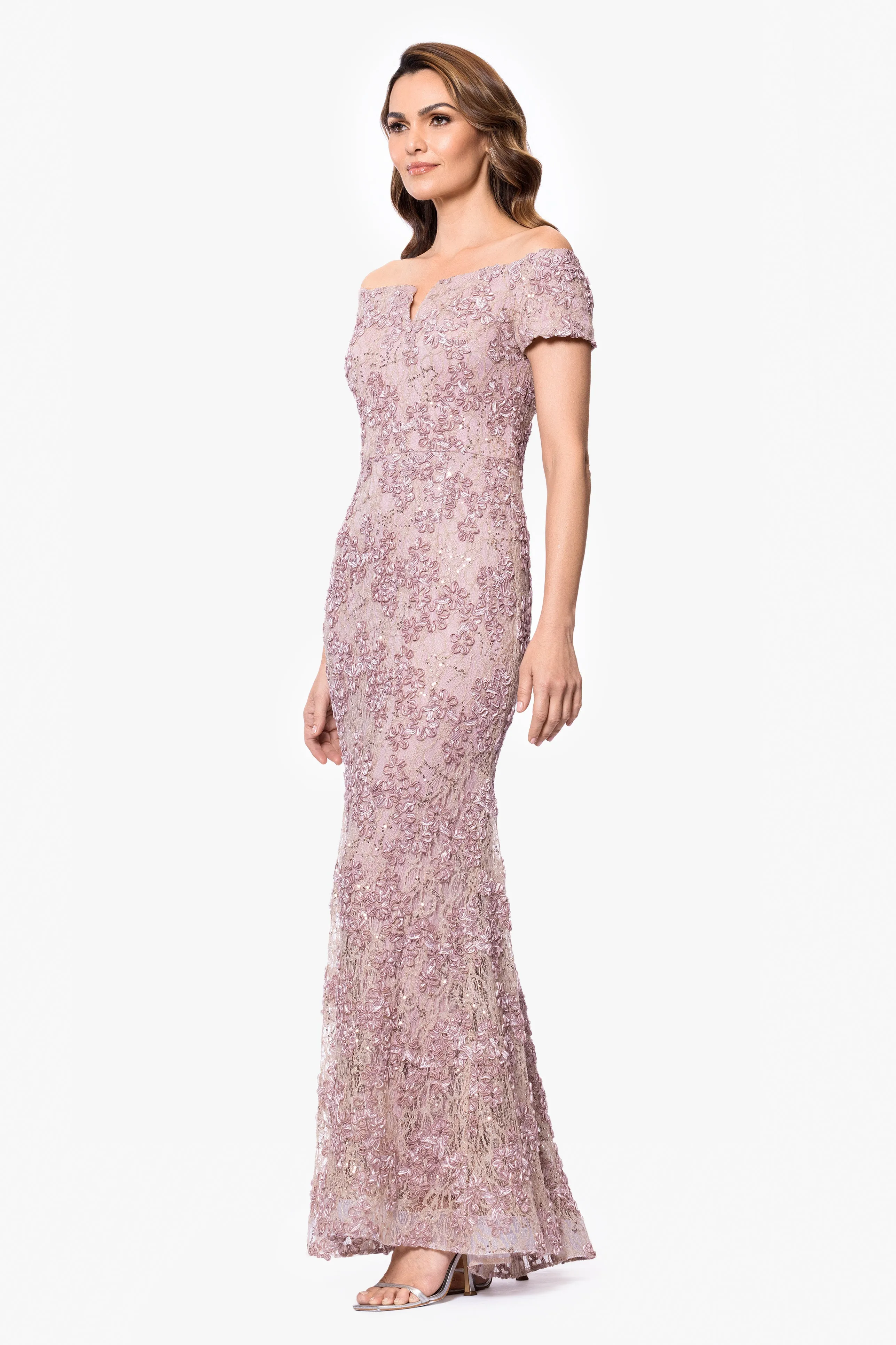 "Beatrice" Soutache Lace Off the Shoulder Floor Length Dress sold by Xscape product image thumbnail 4
