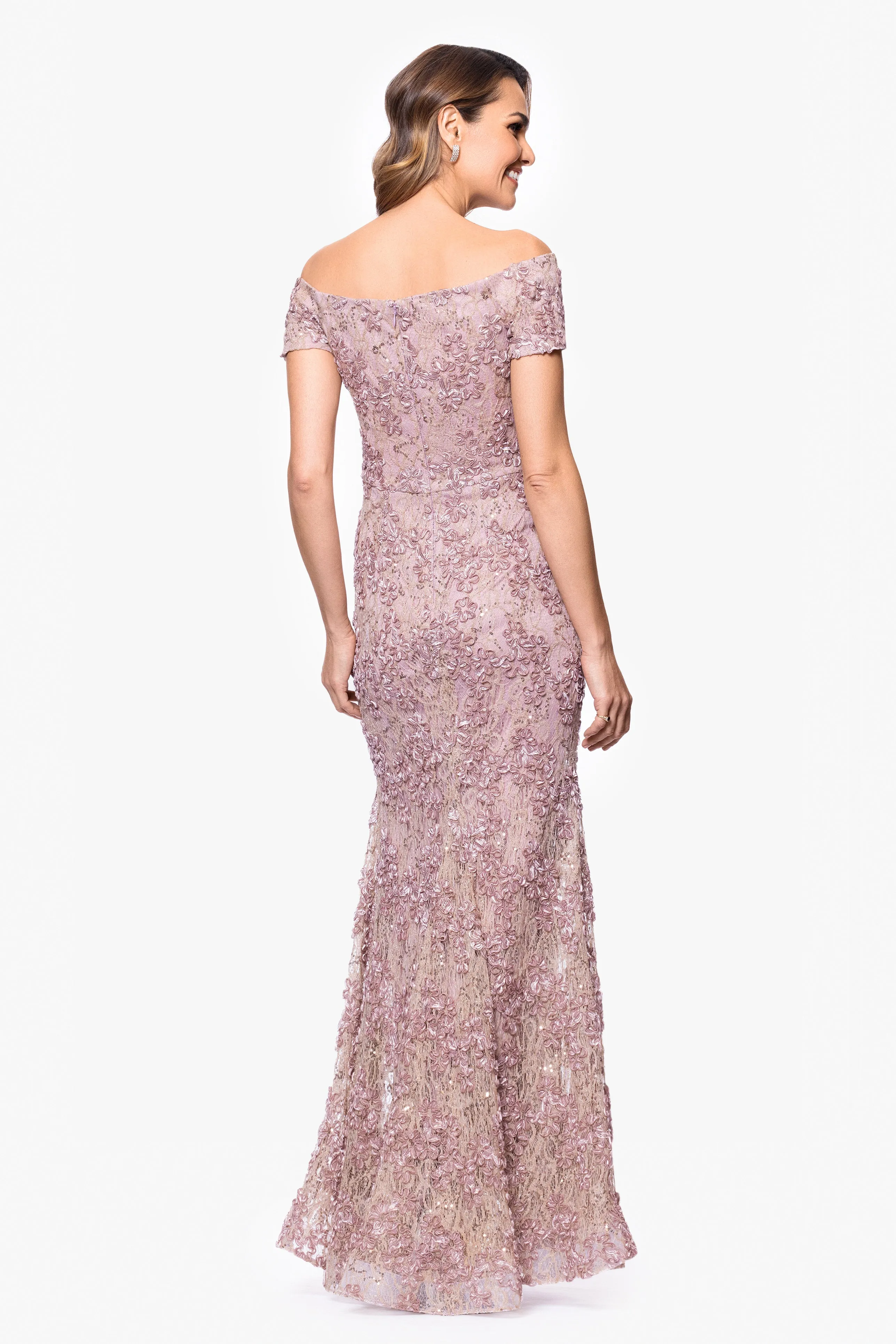 "Beatrice" Soutache Lace Off the Shoulder Floor Length Dress sold by Xscape product image thumbnail 3
