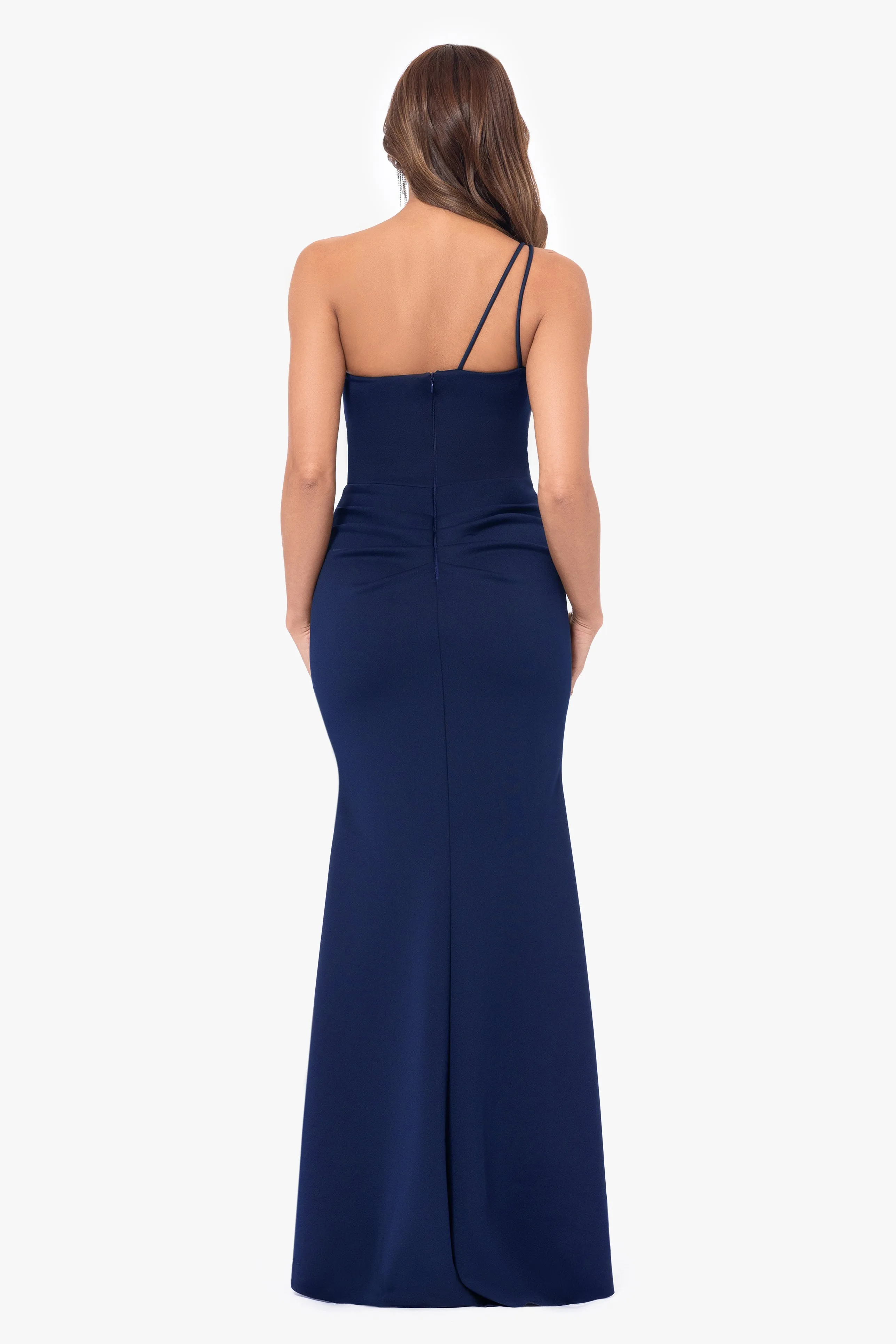 "Daniella" Long One Shoulder Scuba Crepe Ruffle Dress sold by Xscape product image thumbnail 5