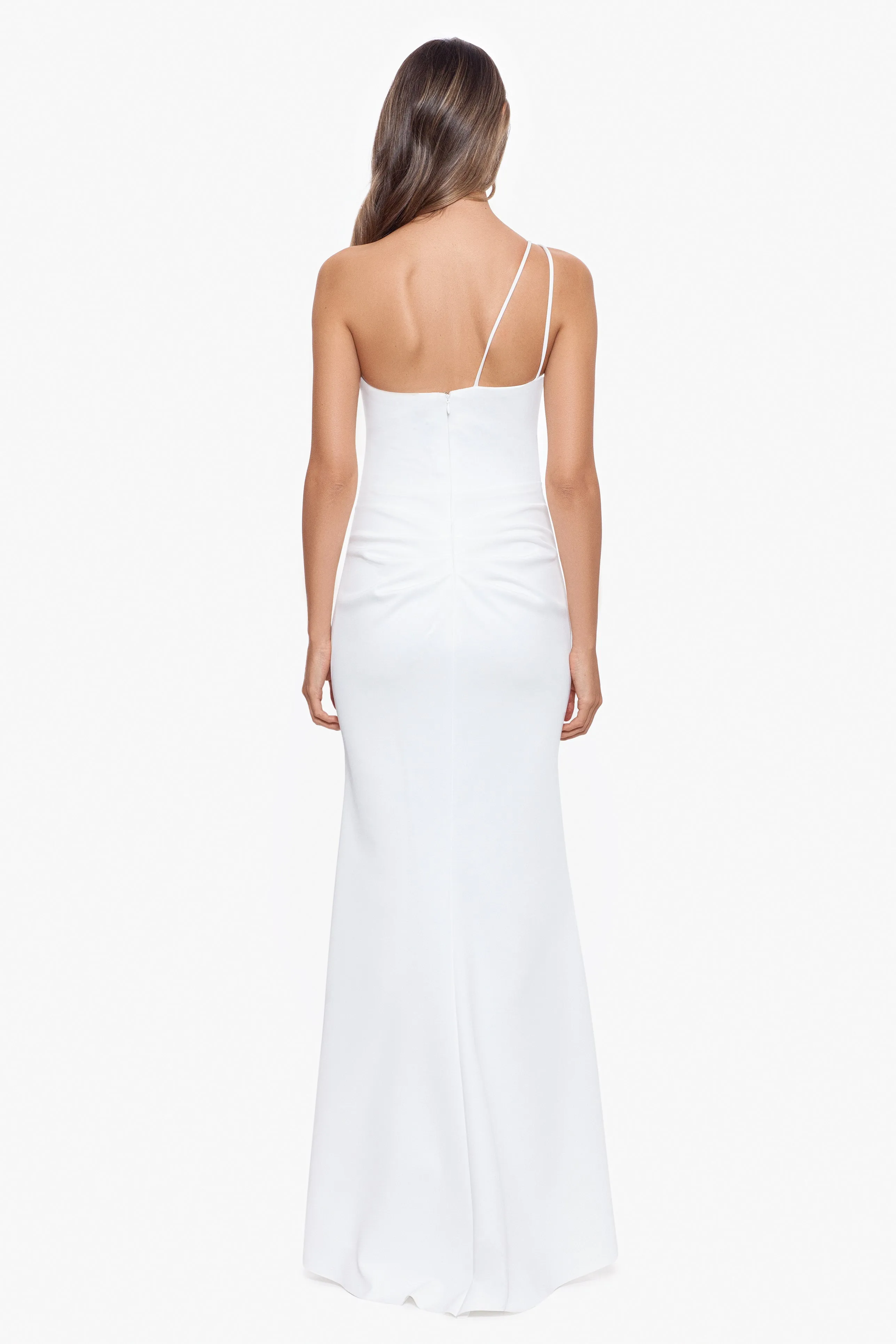 "Daniella" Long One Shoulder Scuba Crepe Ruffle Dress sold by Xscape product image thumbnail 3