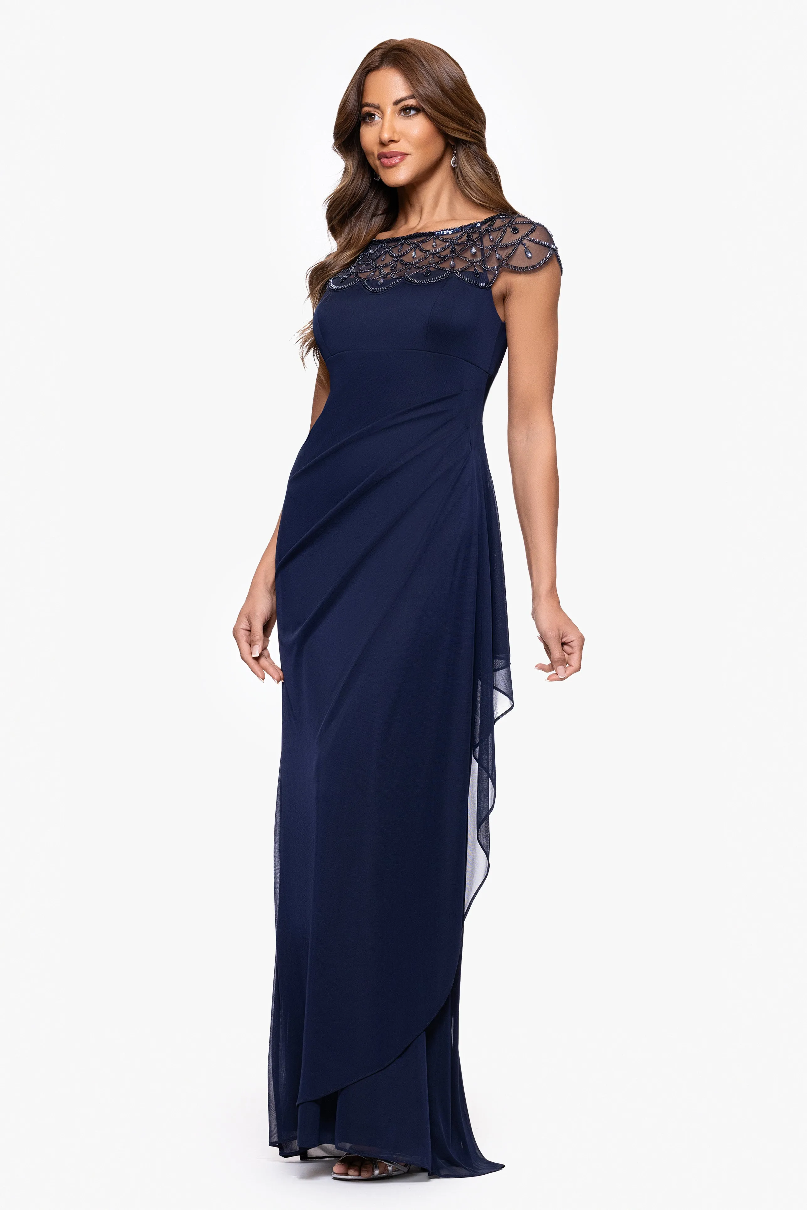 "Khloe" Sheer Matter Jersey Embellished Ruffle Dress sold by Xscape product image thumbnail 4