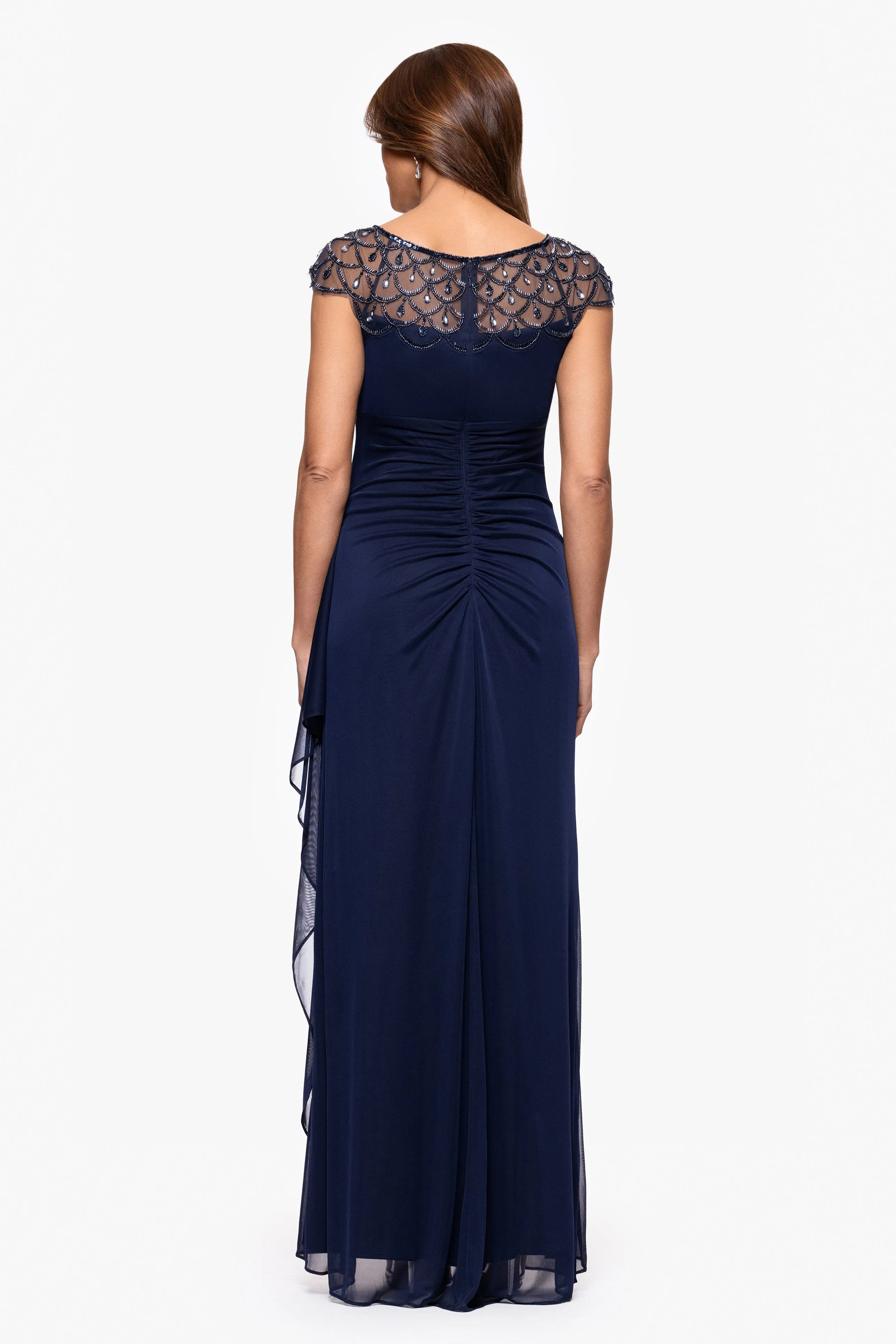 "Khloe" Sheer Matter Jersey Embellished Ruffle Dress sold by Xscape product image thumbnail 3