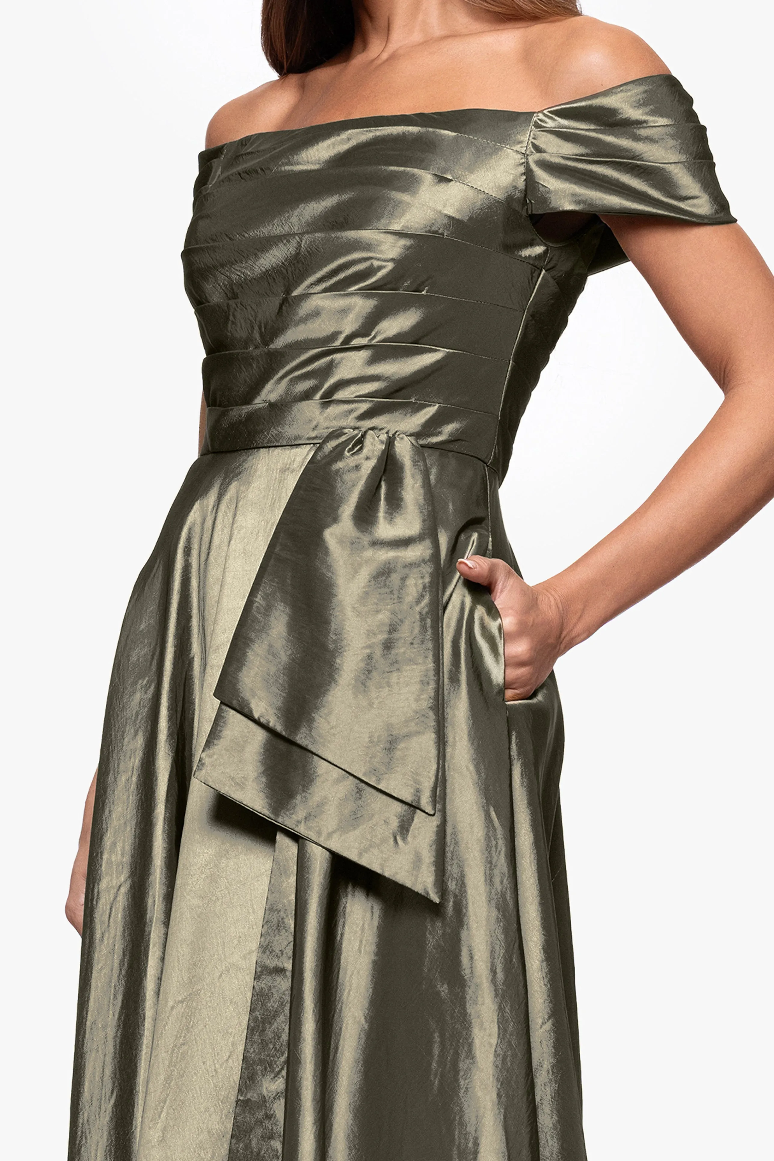 "Mildred" Taffeta Off the Shoulder Floor Length Dress sold by Xscape product image thumbnail 2