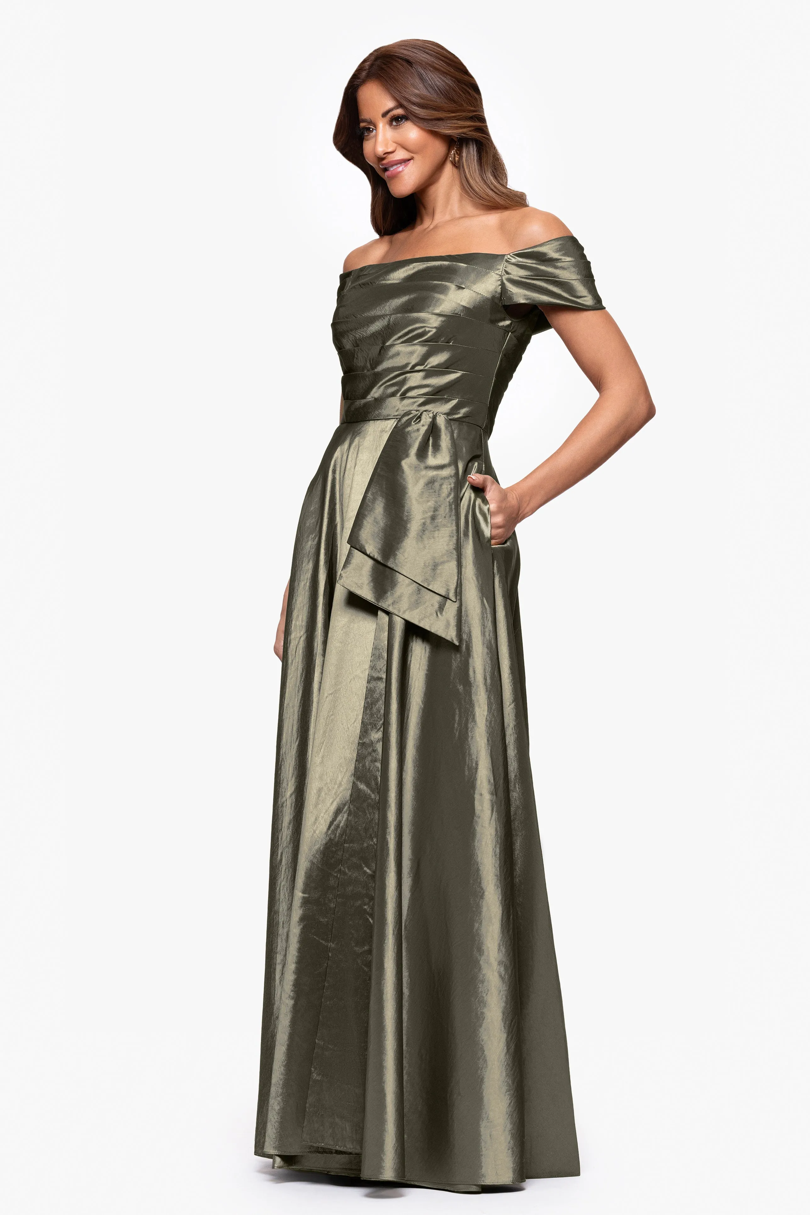 "Mildred" Taffeta Off the Shoulder Floor Length Dress sold by Xscape product image thumbnail 4