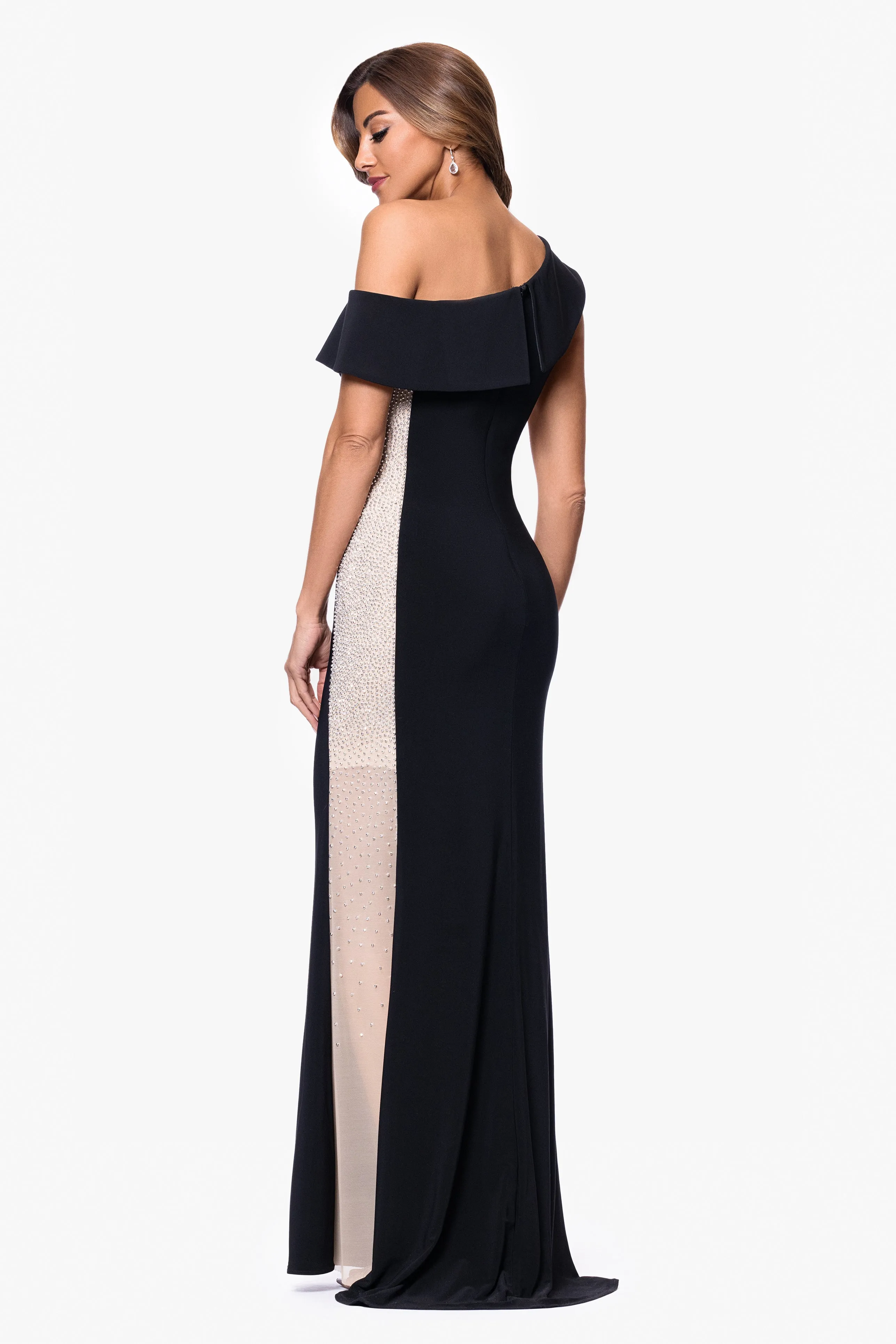 "Johanna" Caviar Beaded Jersey Knit Off the Shoulder Floor Length Dress sold by Xscape product image thumbnail 3