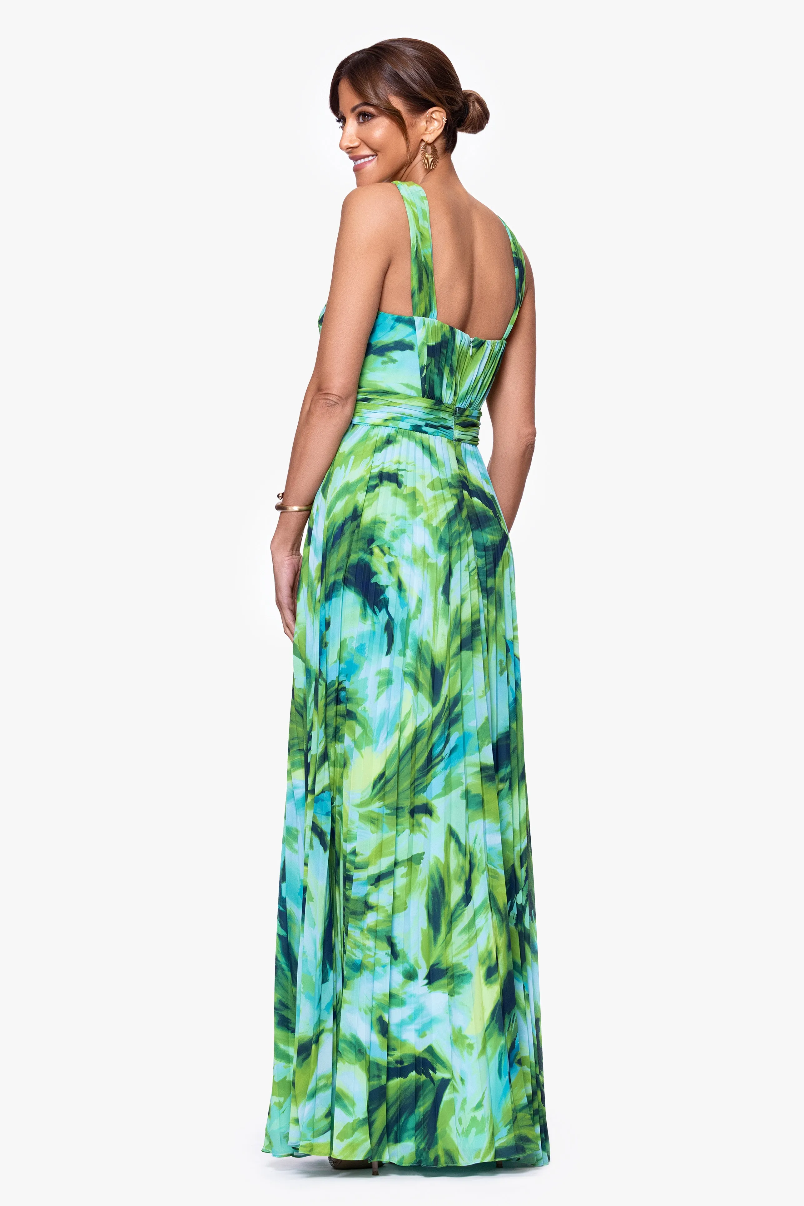 "Casey" Print Chiffon Criss Cross Neck Floor Length Dress sold by Xscape product image thumbnail 3
