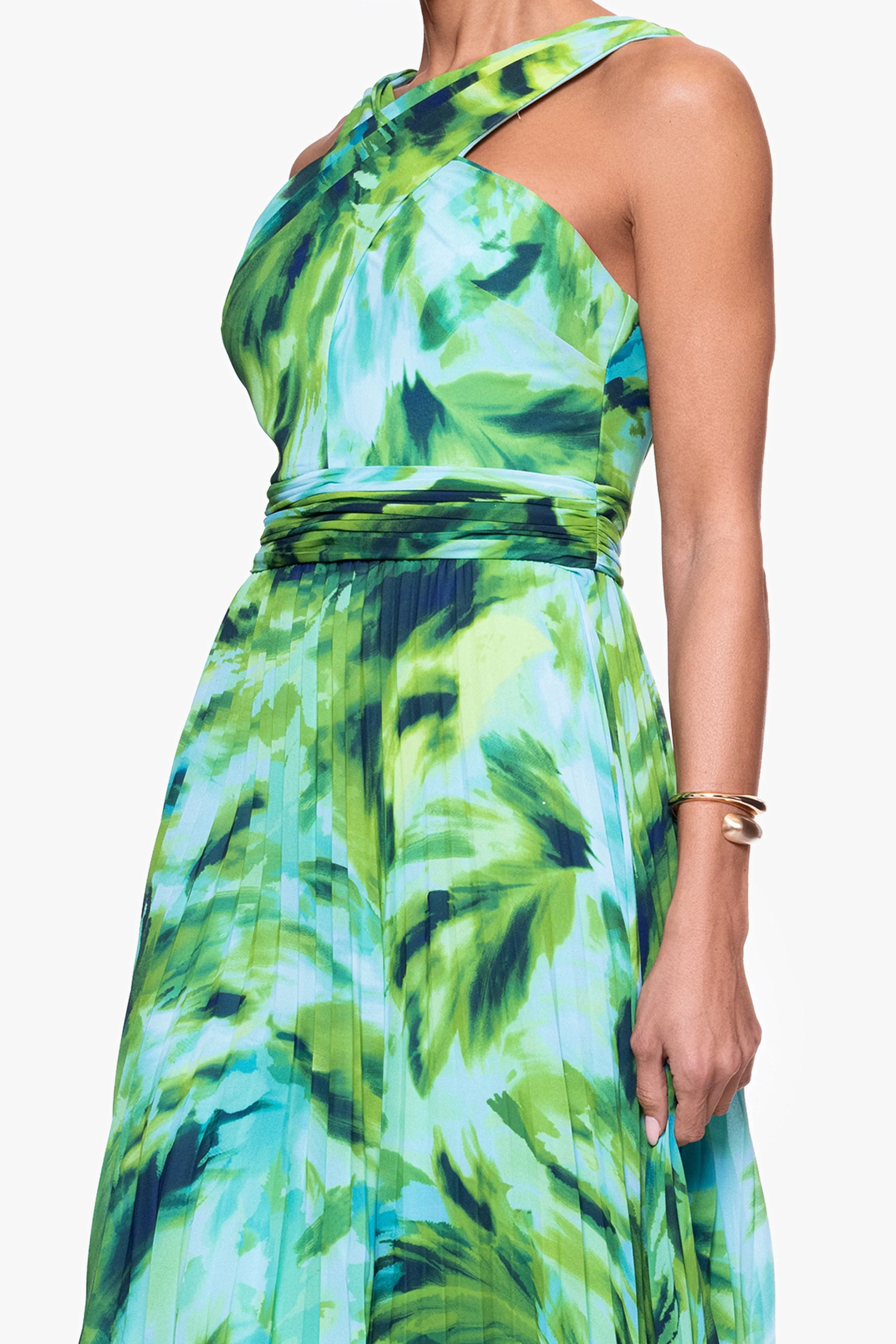 "Casey" Print Chiffon Criss Cross Neck Floor Length Dress sold by Xscape product image thumbnail 2