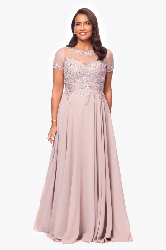 "Angelica" Long Chiffon Beaded Mesh Top Dress sold by Xscape