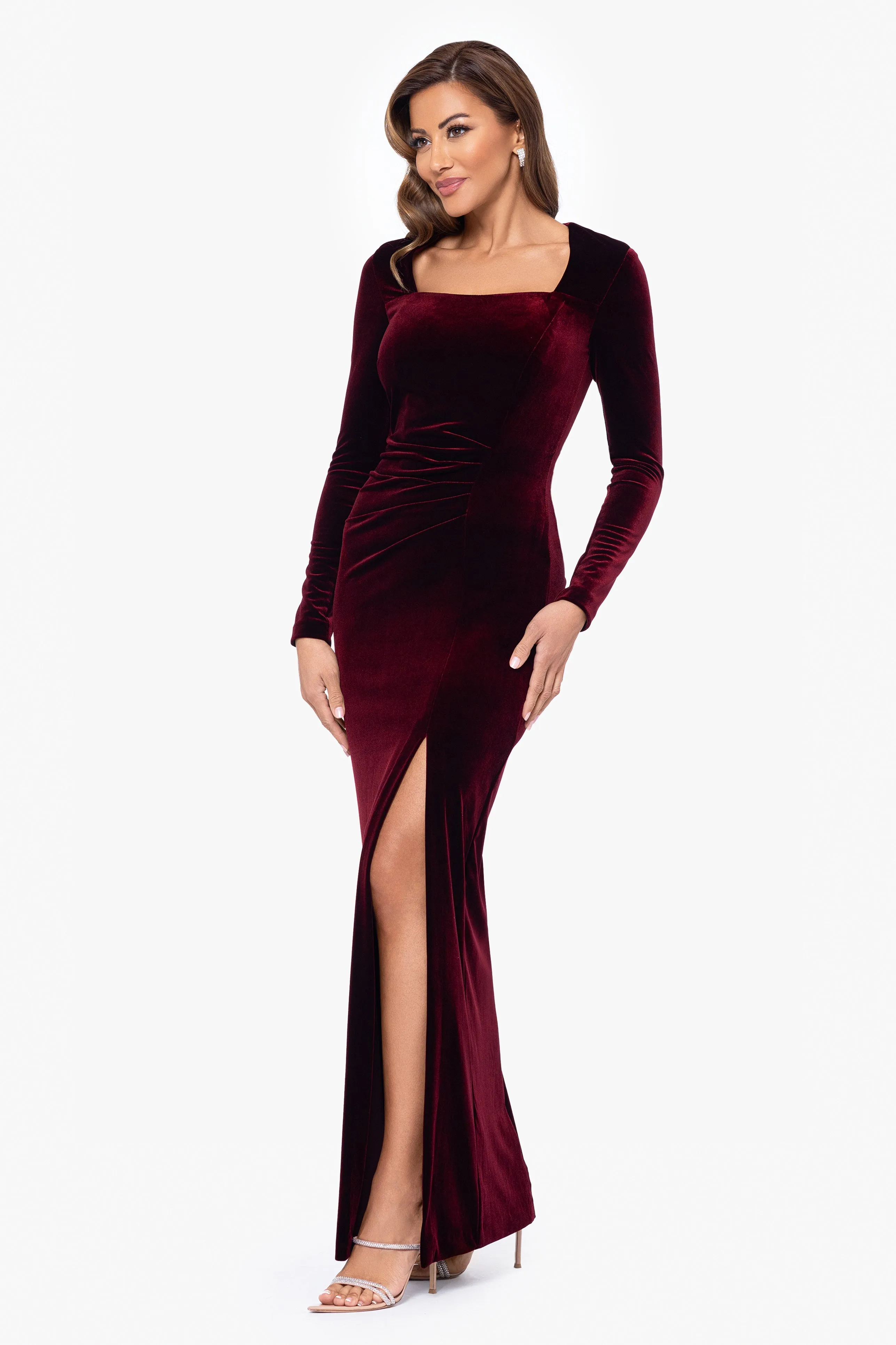 "Lita" Velvet Long Sleep Floor Length Dress sold by Xscape product image thumbnail 4