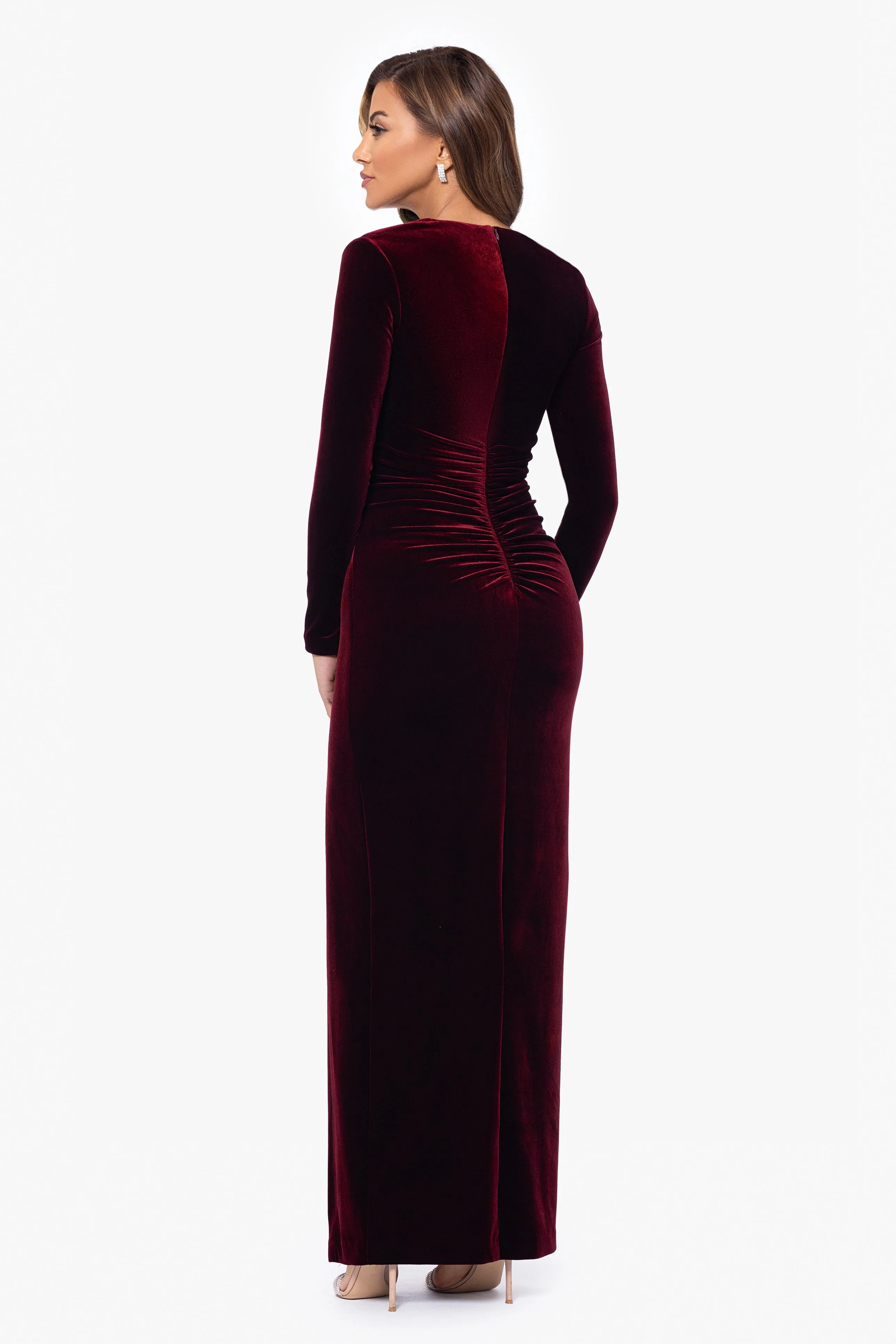 "Lita" Velvet Long Sleep Floor Length Dress sold by Xscape product image thumbnail 3