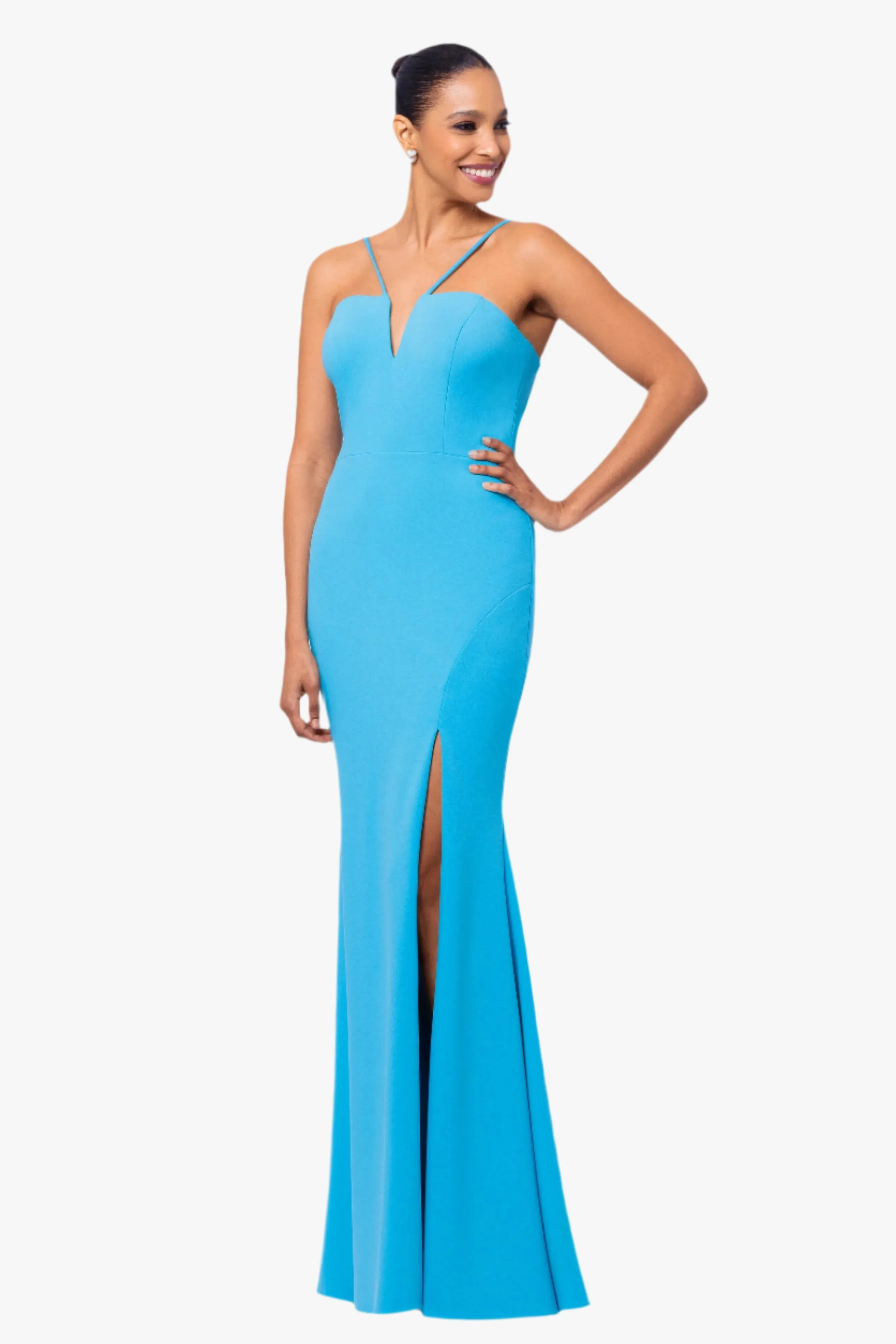 "Tasha" Scuba Crepe Spaghetti Strap V-Neck Dress sold by Xscape product image thumbnail 4