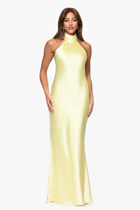 "Roxanna" Satin Halter Neck Floor Length Dress sold by Xscape
