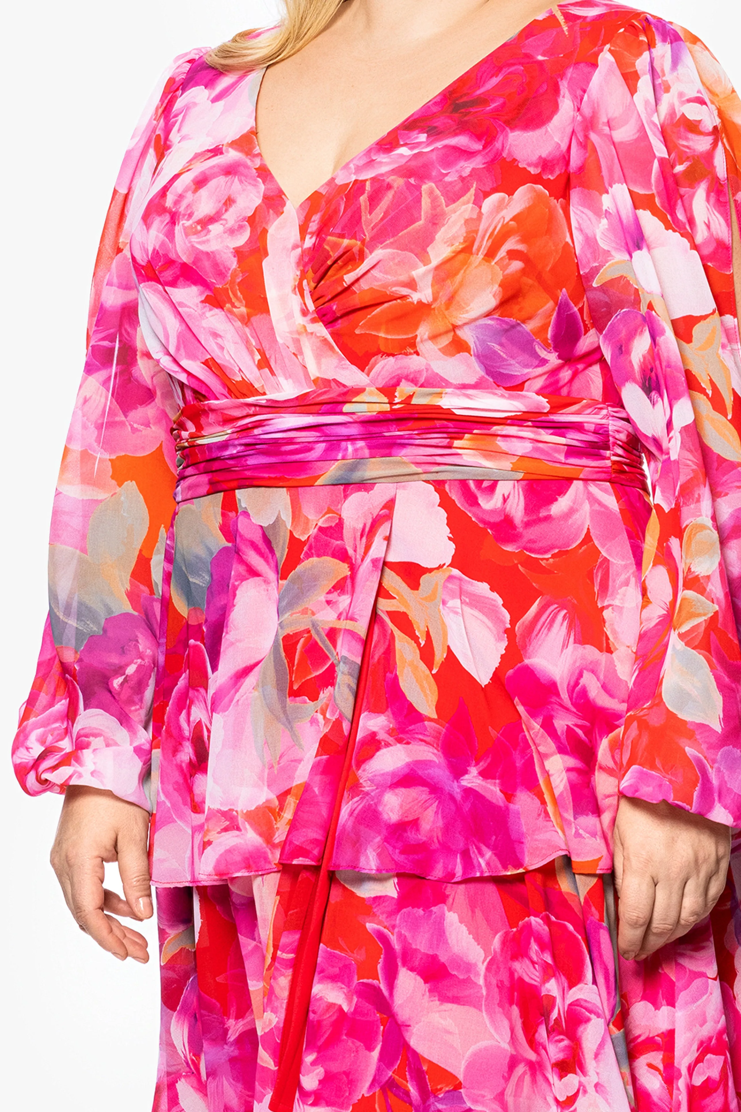 Plus "Norene" Print Chiffon Long Sleeve Ruffle Floor Length Dress sold by Xscape product image thumbnail 2
