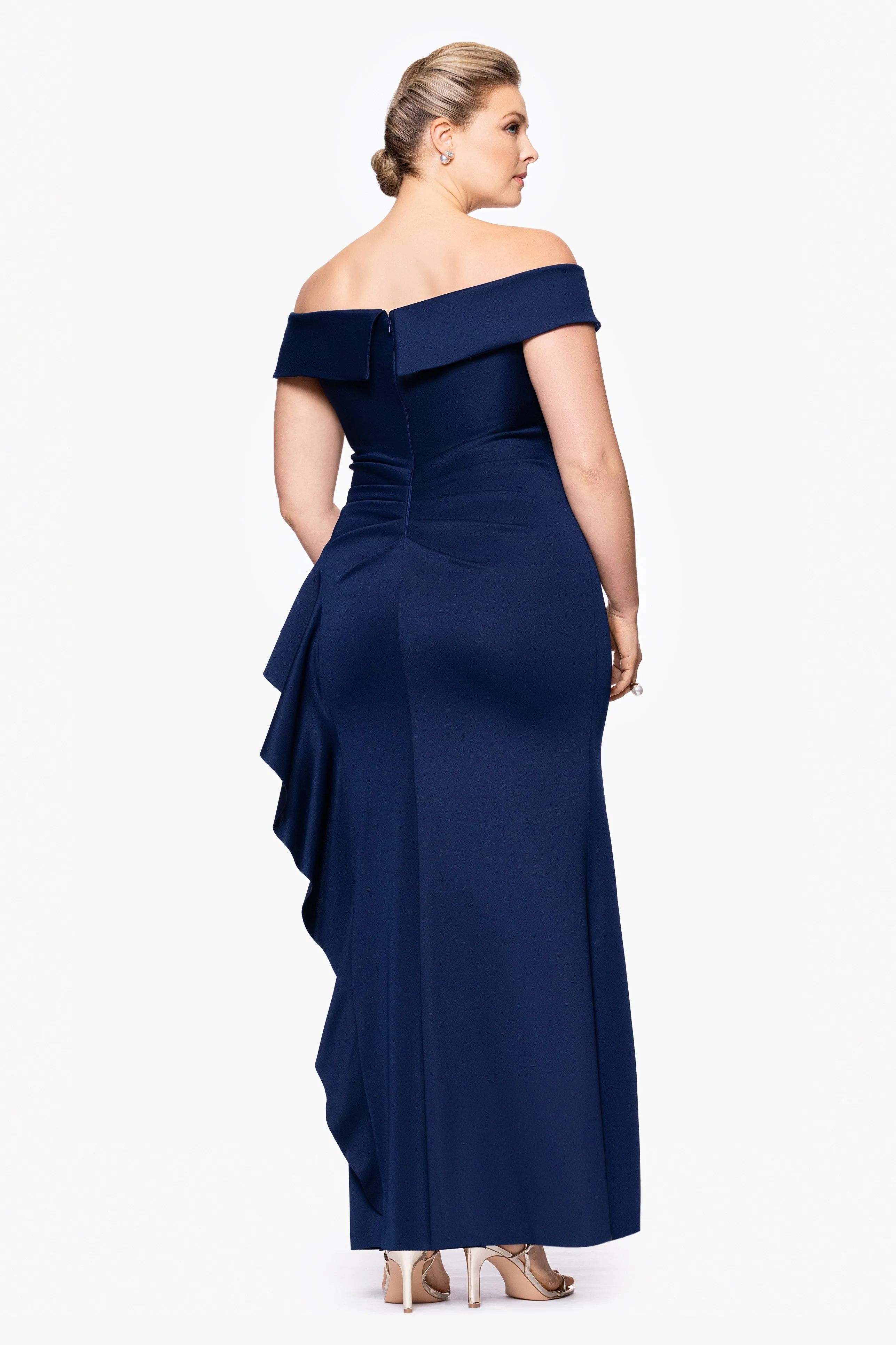 Plus "Dolly" Techno Scuba Off the Shoulder Ruffle Floor Length Dress sold by Xscape product image thumbnail 3