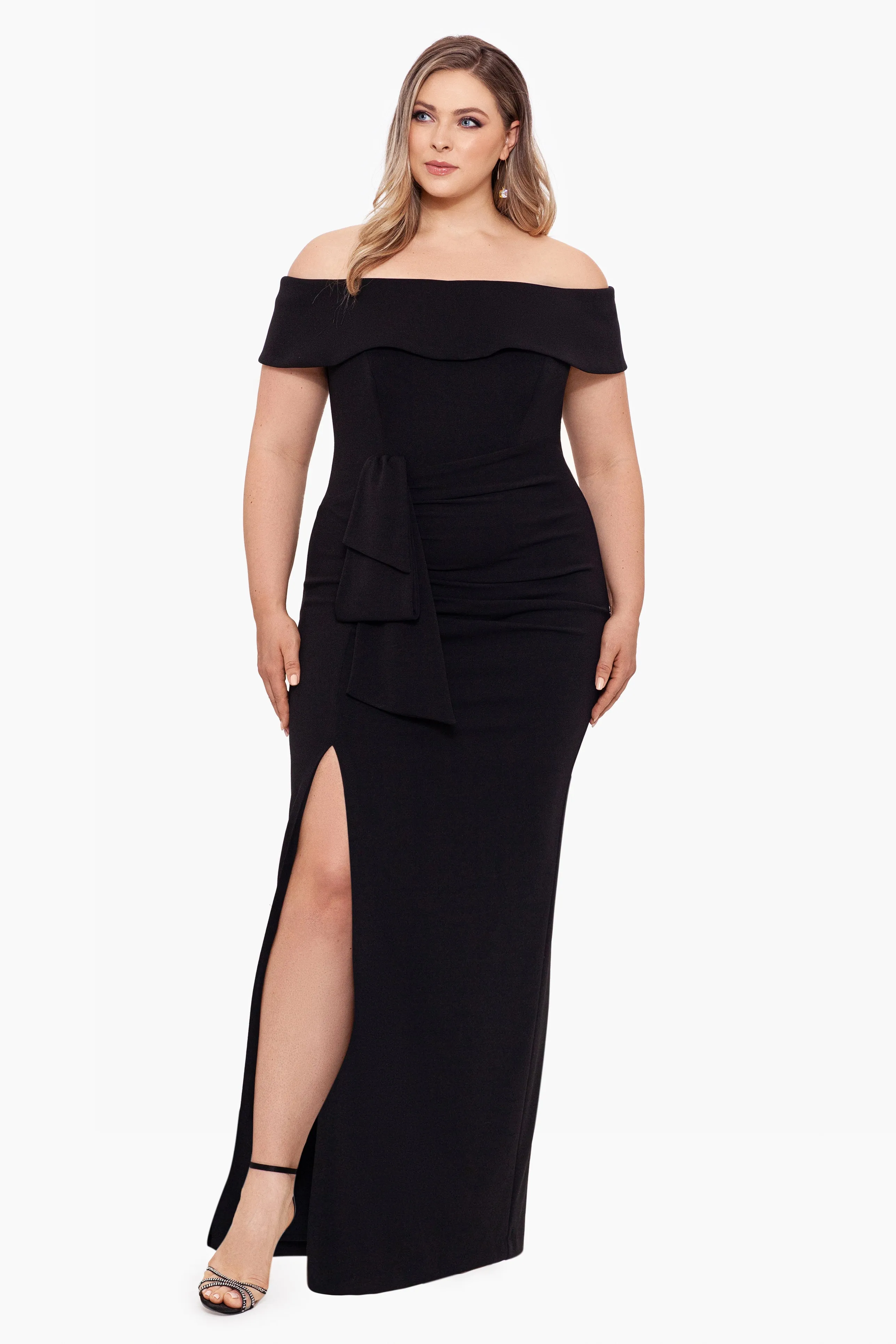 Plus "Camila" Long Off the Shoulder Slit Gown sold by Xscape
