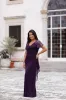 "Lana" Long V-Neck Beaded Flutter Sleeve Dress sold by Xscape
