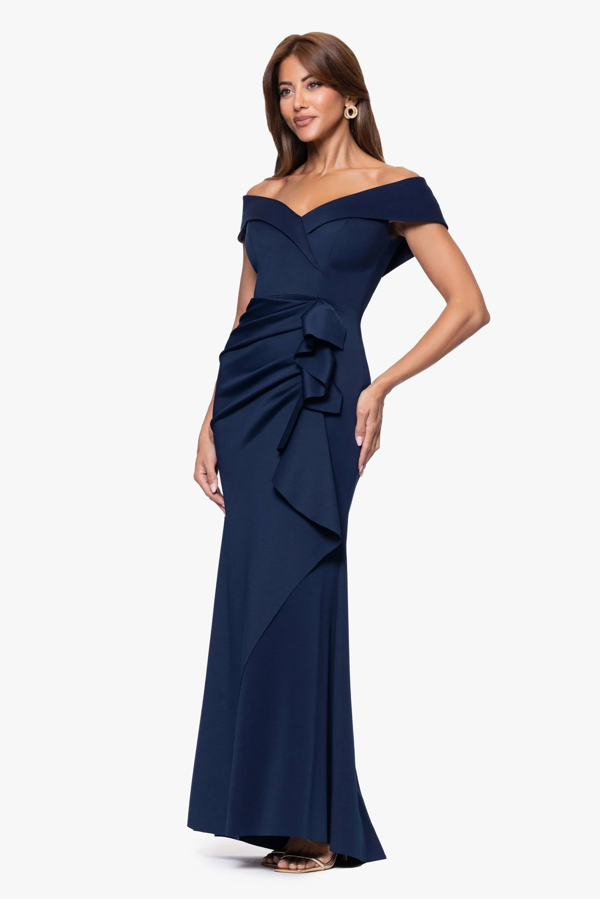 Petite "Patti" Long Off the Shoulder Scuba Crepe Dress sold by Xscape product image thumbnail 4