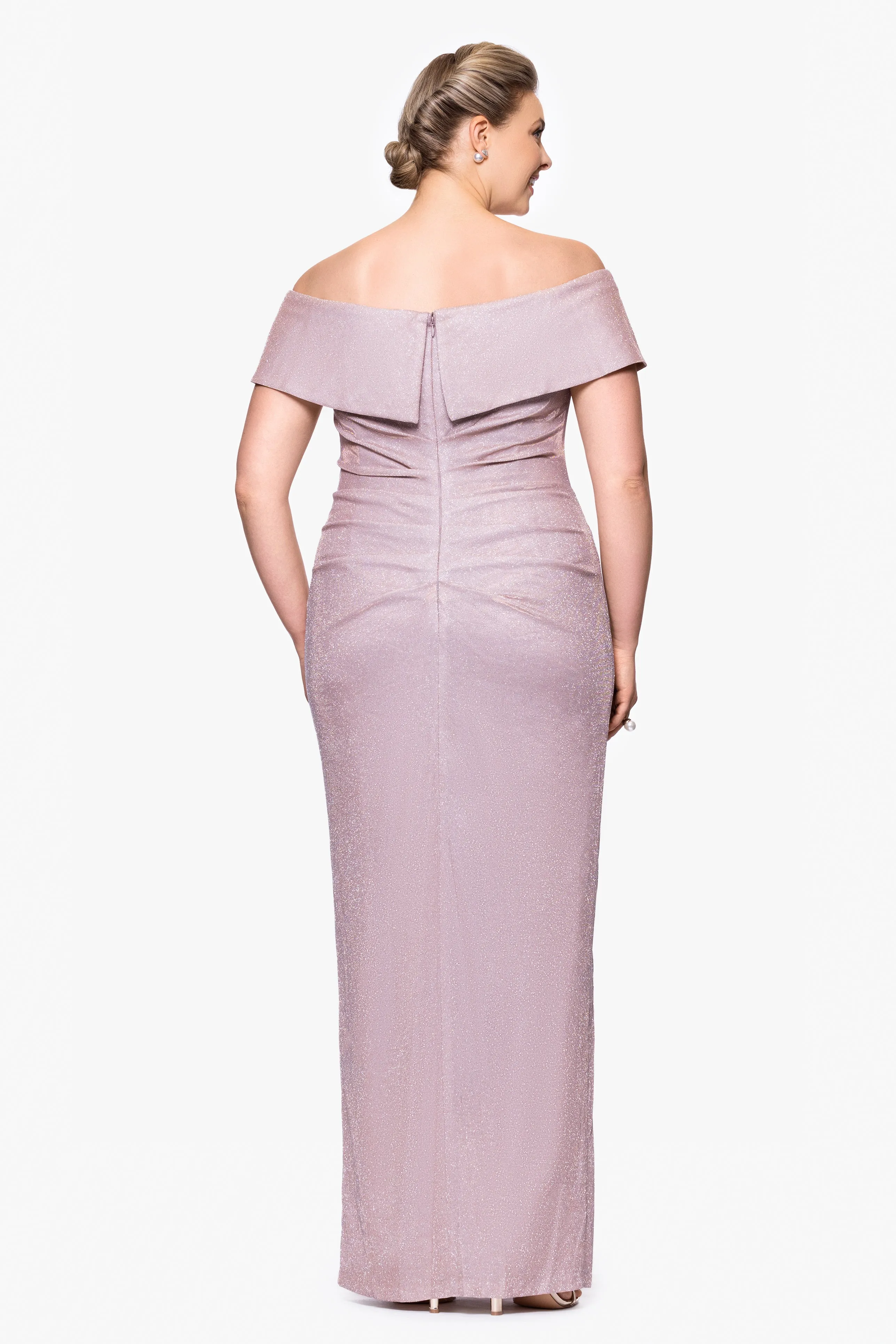 Plus "Tessa" Long Glitter Off the Shoulder Ruffle Dress sold by Xscape product image thumbnail 3