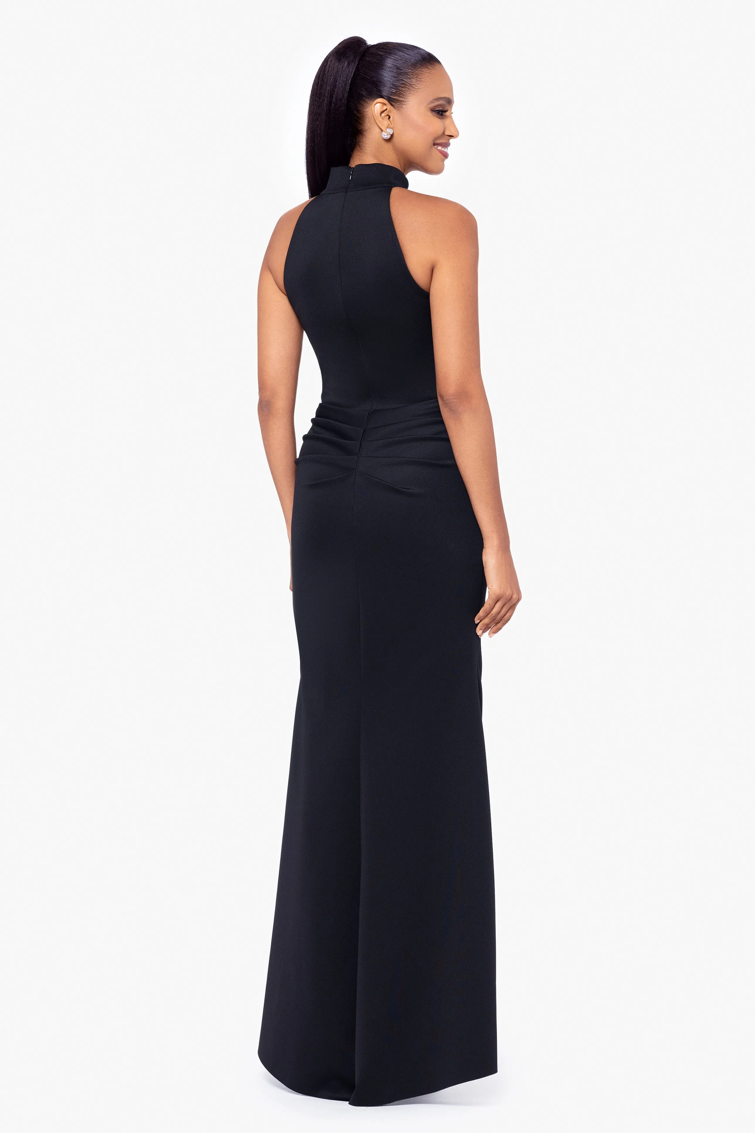 Petite "Eden" Techno Scuba Mock Neck Ruffle Dress sold by Xscape product image thumbnail 3