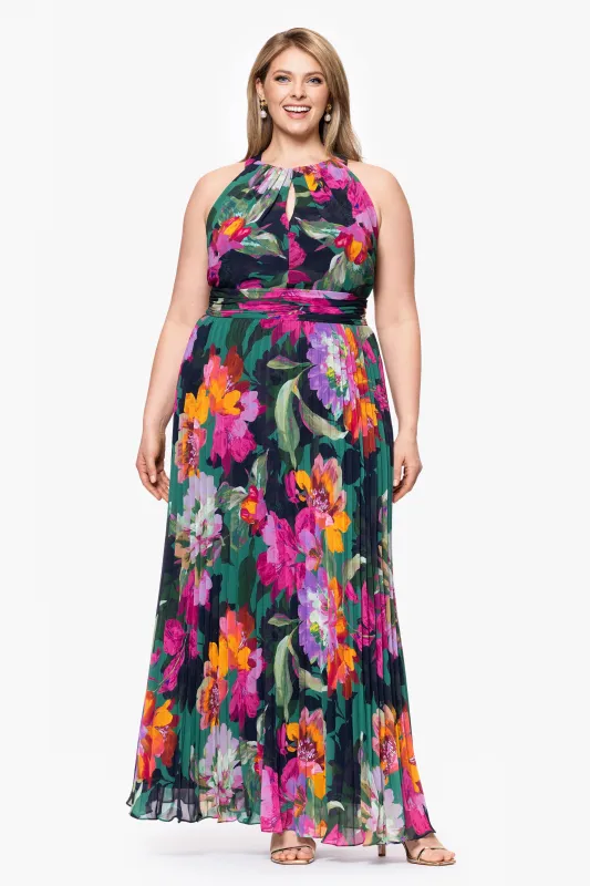 Plus "Deidra" Print Chiffon Floor Length Dress sold by Xscape