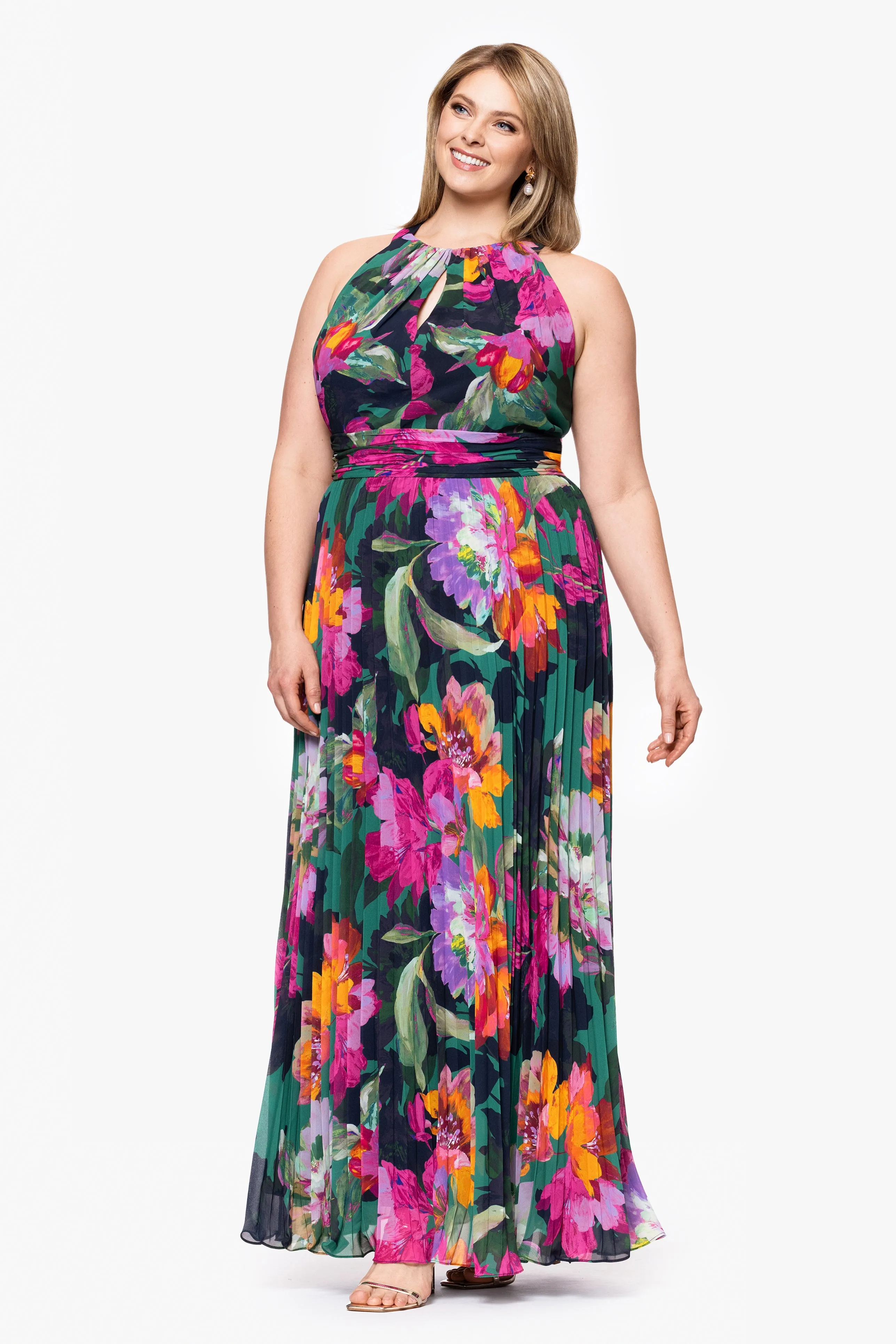 Plus "Deidra" Print Chiffon Floor Length Dress sold by Xscape product image thumbnail 5