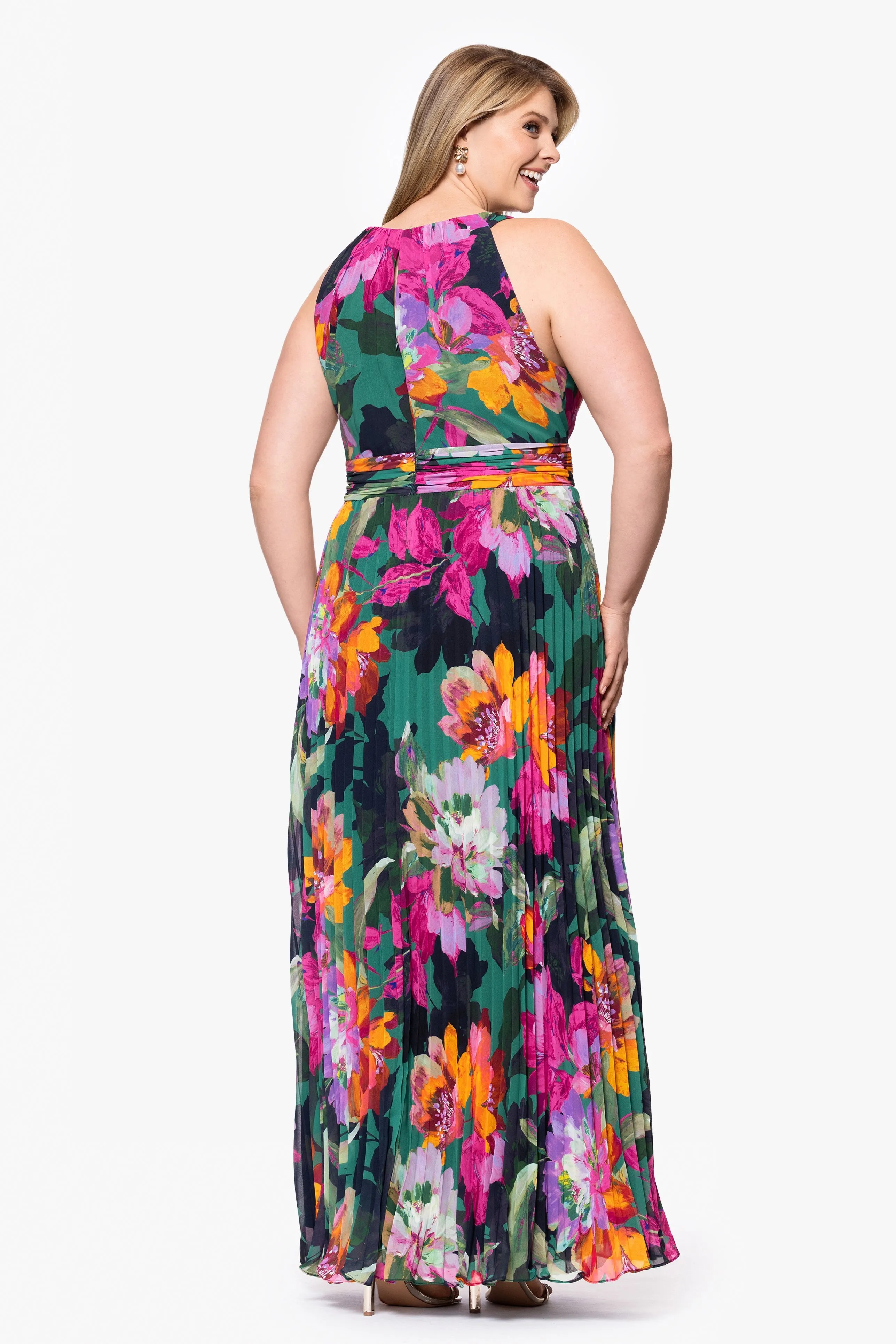 Plus "Deidra" Print Chiffon Floor Length Dress sold by Xscape product image thumbnail 3