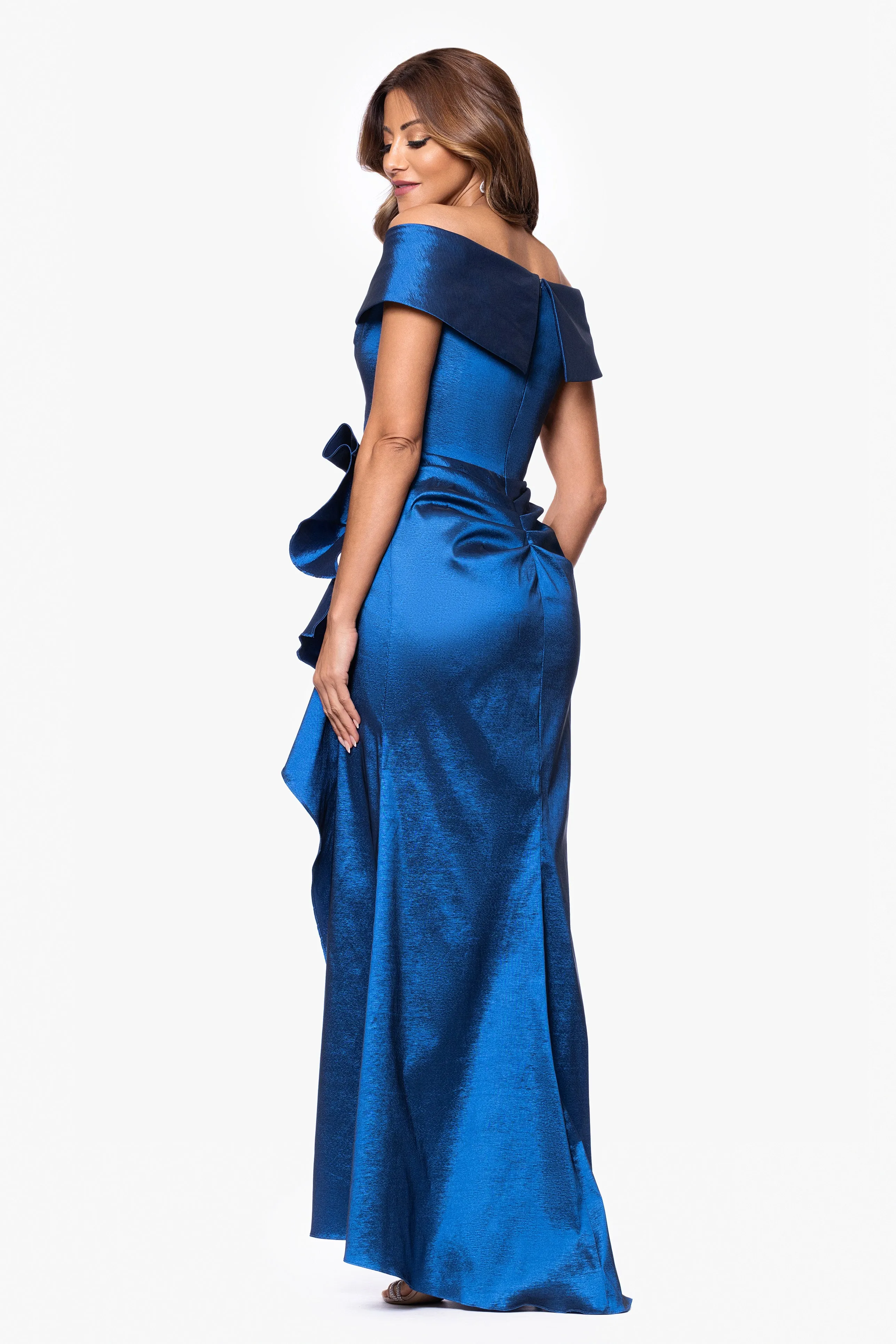 Petite "Olivia" Taffeta Off the Shoulder Sweetheart Neckline Floor Length Dress sold by Xscape product image thumbnail 3