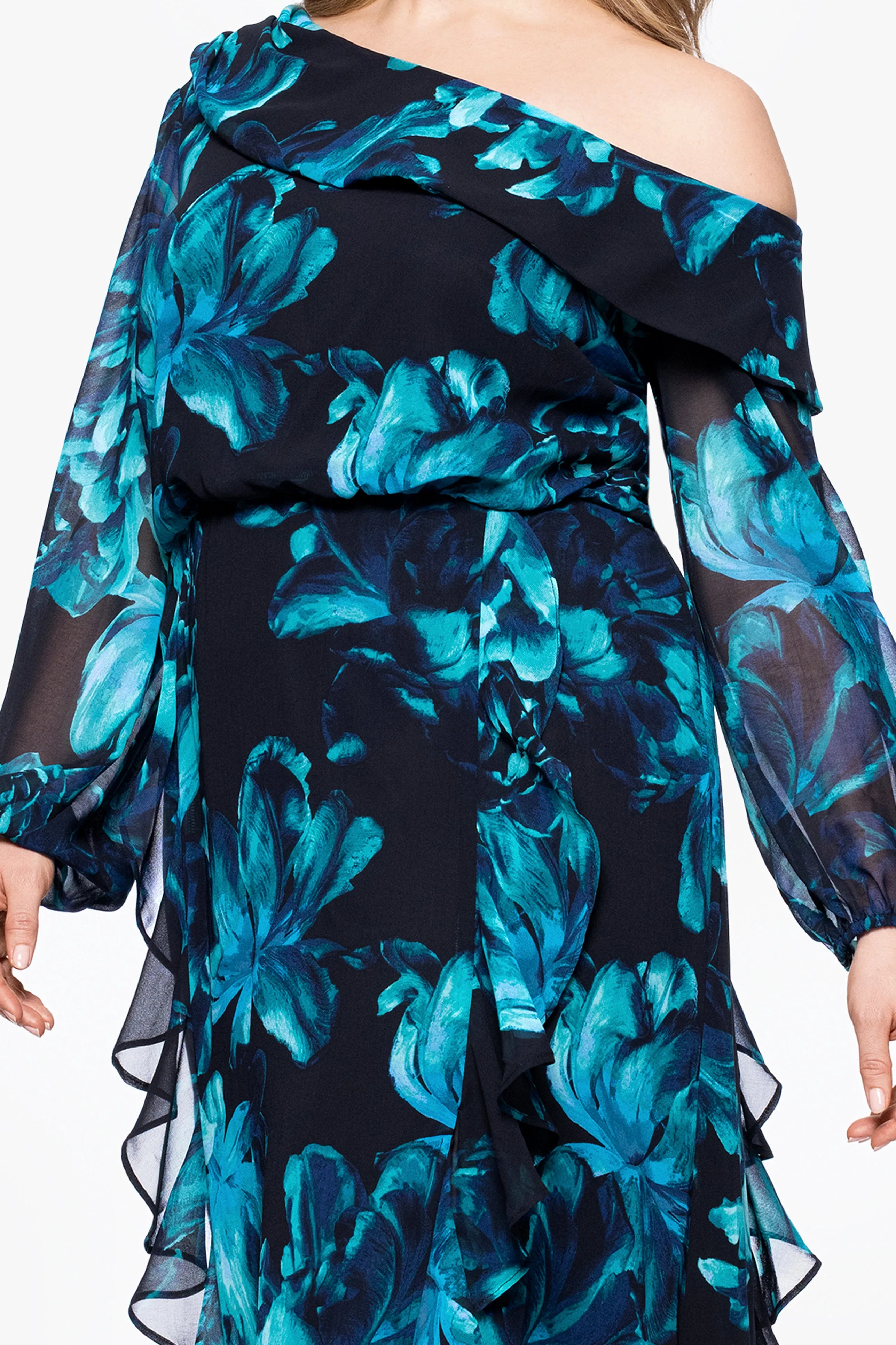 Plus "Edwina" Print Chiffon Drop Shoulder Long Sleeve Floor Length Dress sold by Xscape product image thumbnail 2