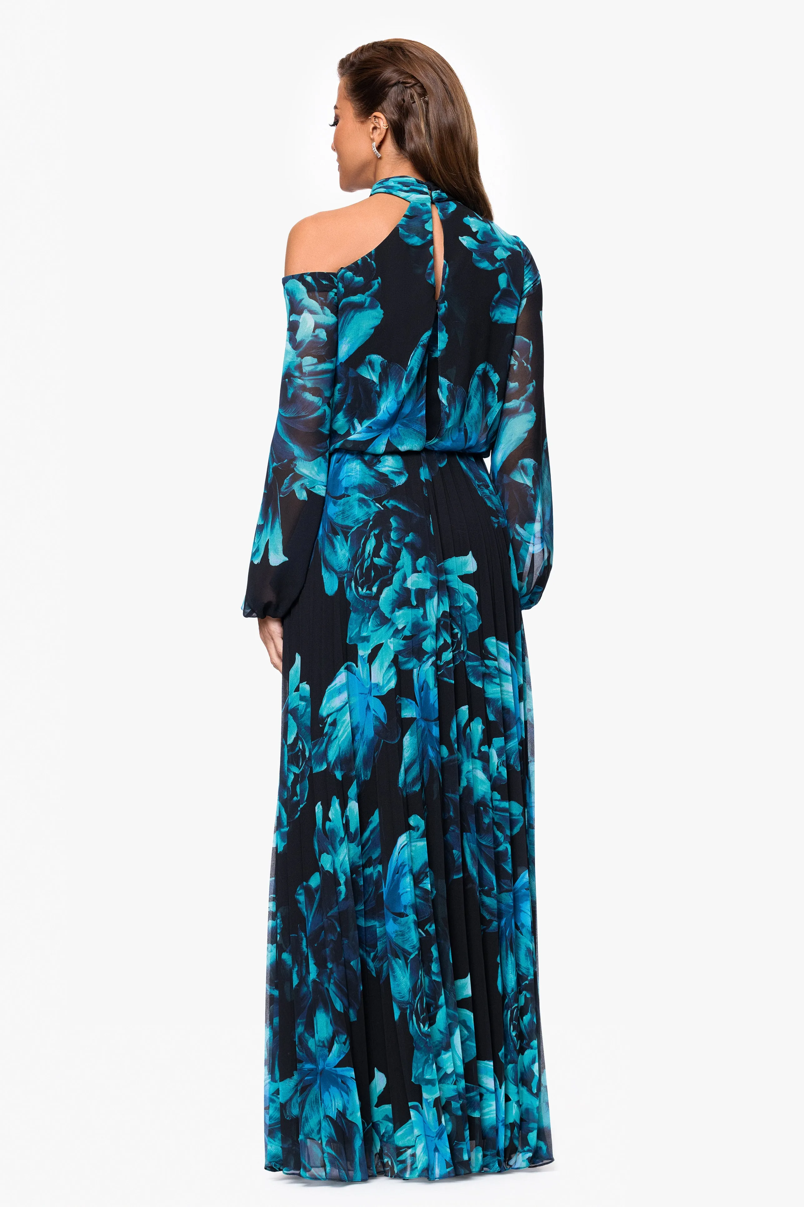 "Gabriela" Print Chiffon Mock Neck Long Sleeve Floor Length Dress sold by Xscape product image thumbnail 3