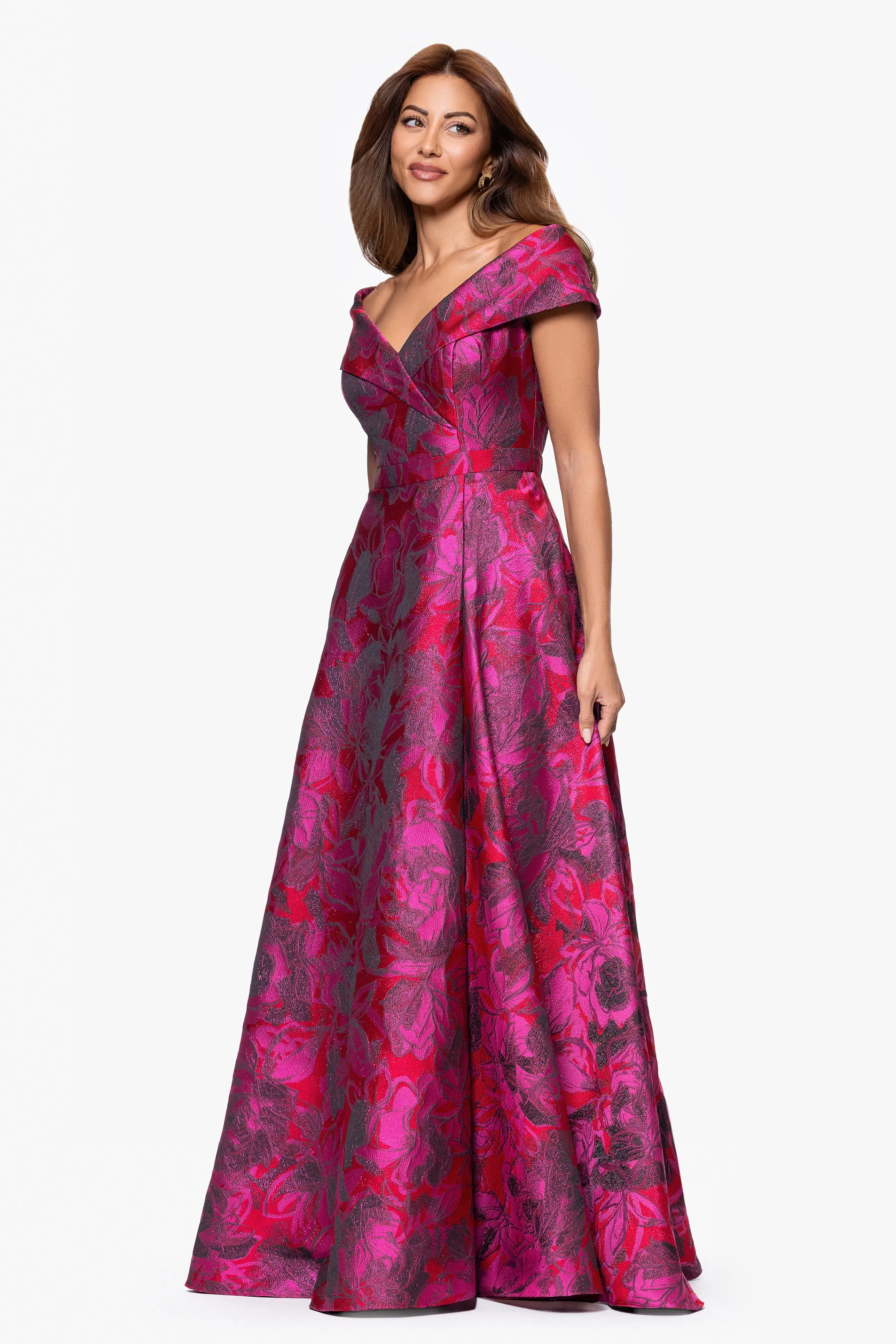 "Bethaney" Jacquard Off the Shoulder Sweetheart Neckline Floor Length Dress sold by Xscape product image thumbnail 5
