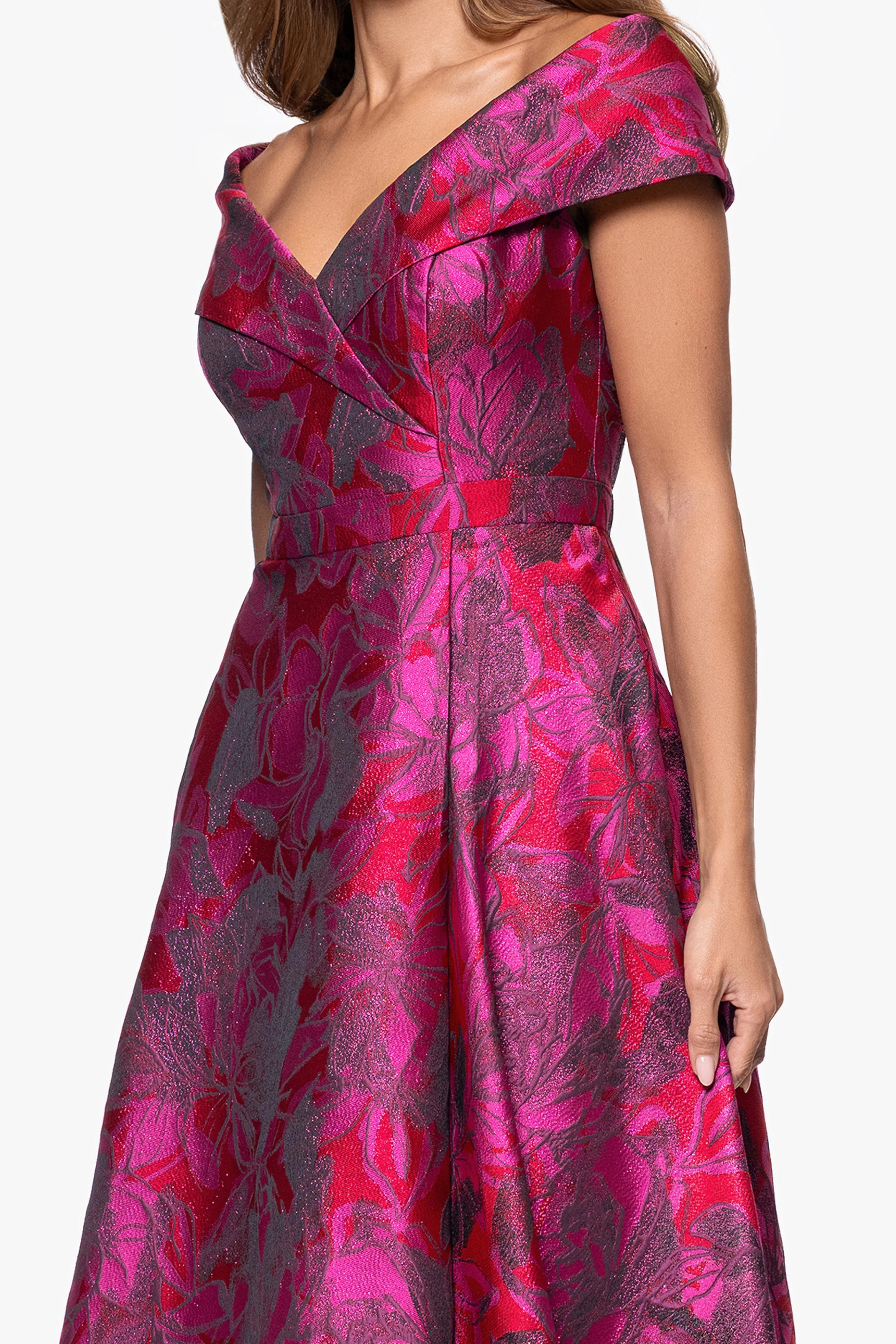 "Bethaney" Jacquard Off the Shoulder Sweetheart Neckline Floor Length Dress sold by Xscape product image thumbnail 2