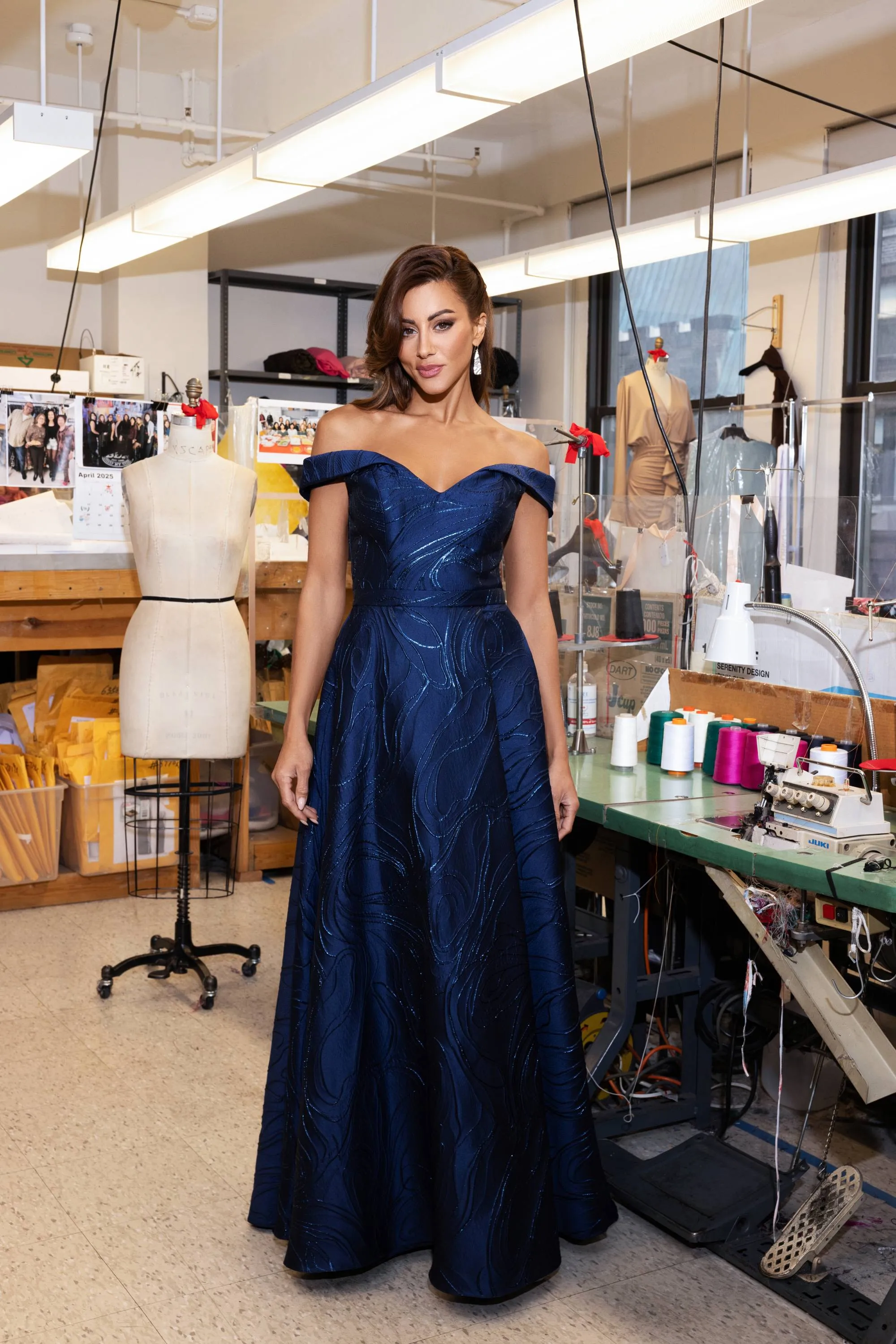 "Kristine" Jacquard Off the Shoulder Sweethear Neckline Floor Length Dress sold by Xscape product image thumbnail 5