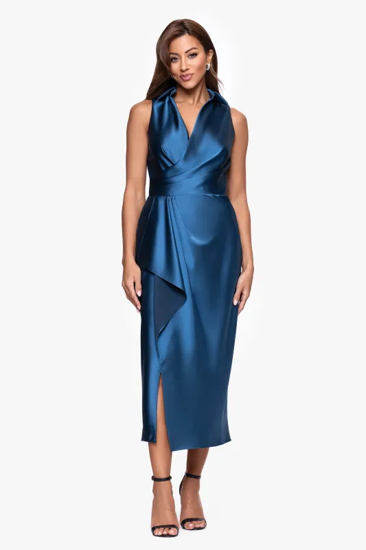 "Roxy" Satin Sleeveless Collard Midi Dress sold by Xscape